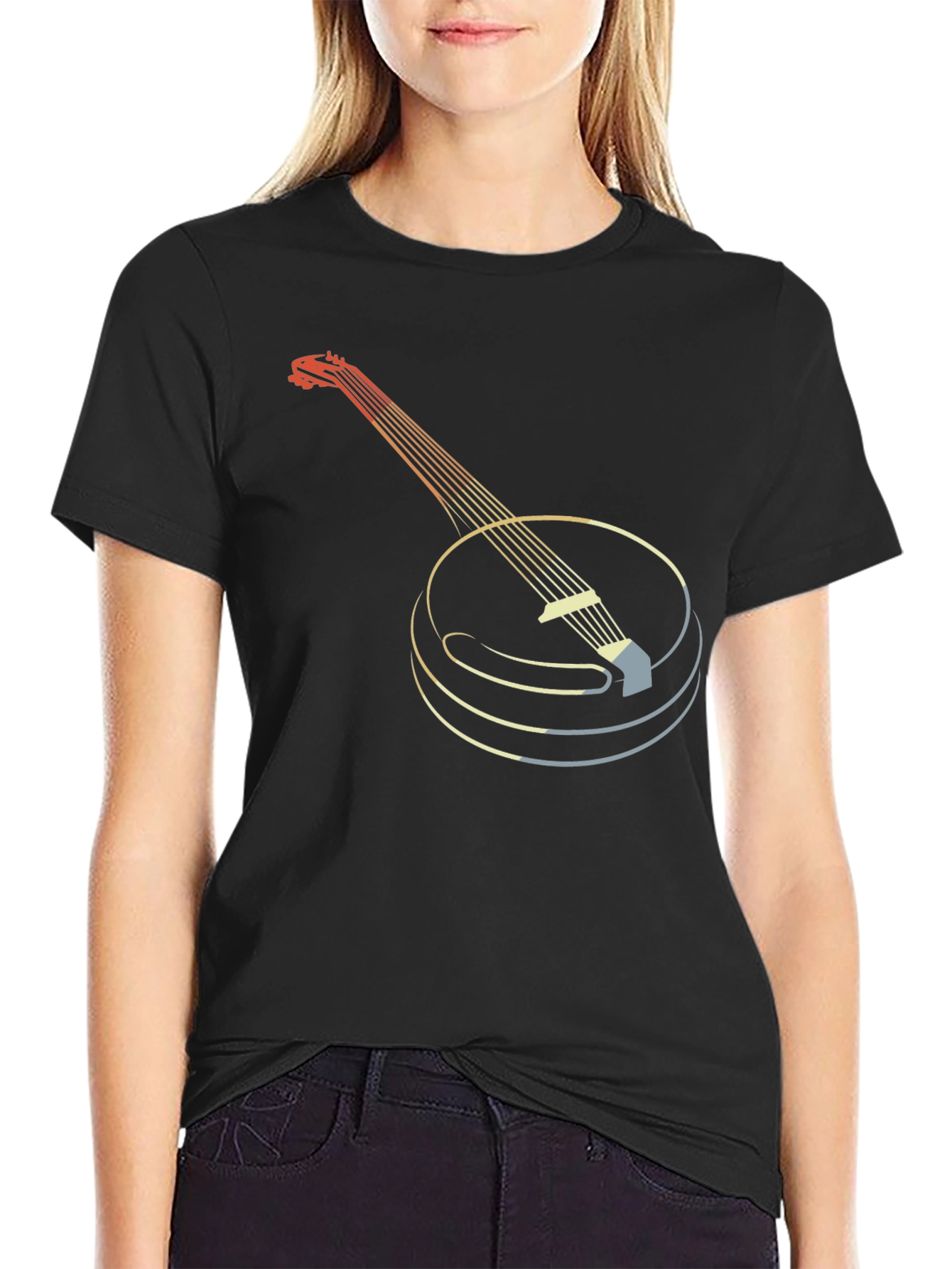 Black Retro Banjo Graphic Tee - Musical Instrument T-Shirt view 2
