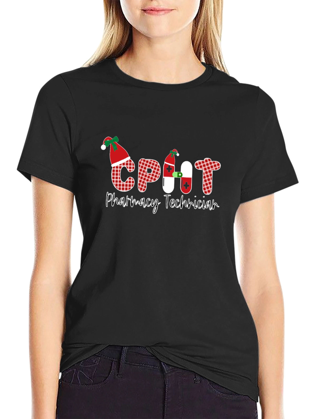 CPHT Christmas Pharmacy Technician Black T-Shirt - 2