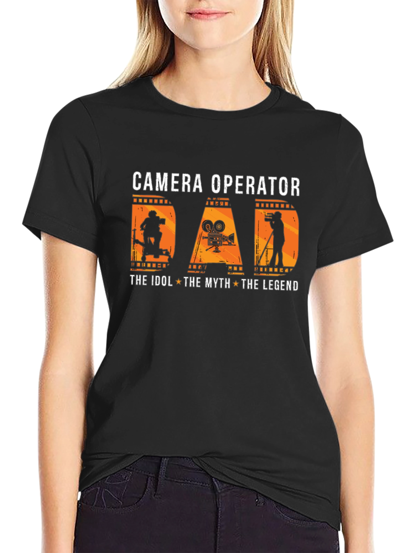 Black Camera Operator Dad T-Shirt view 2