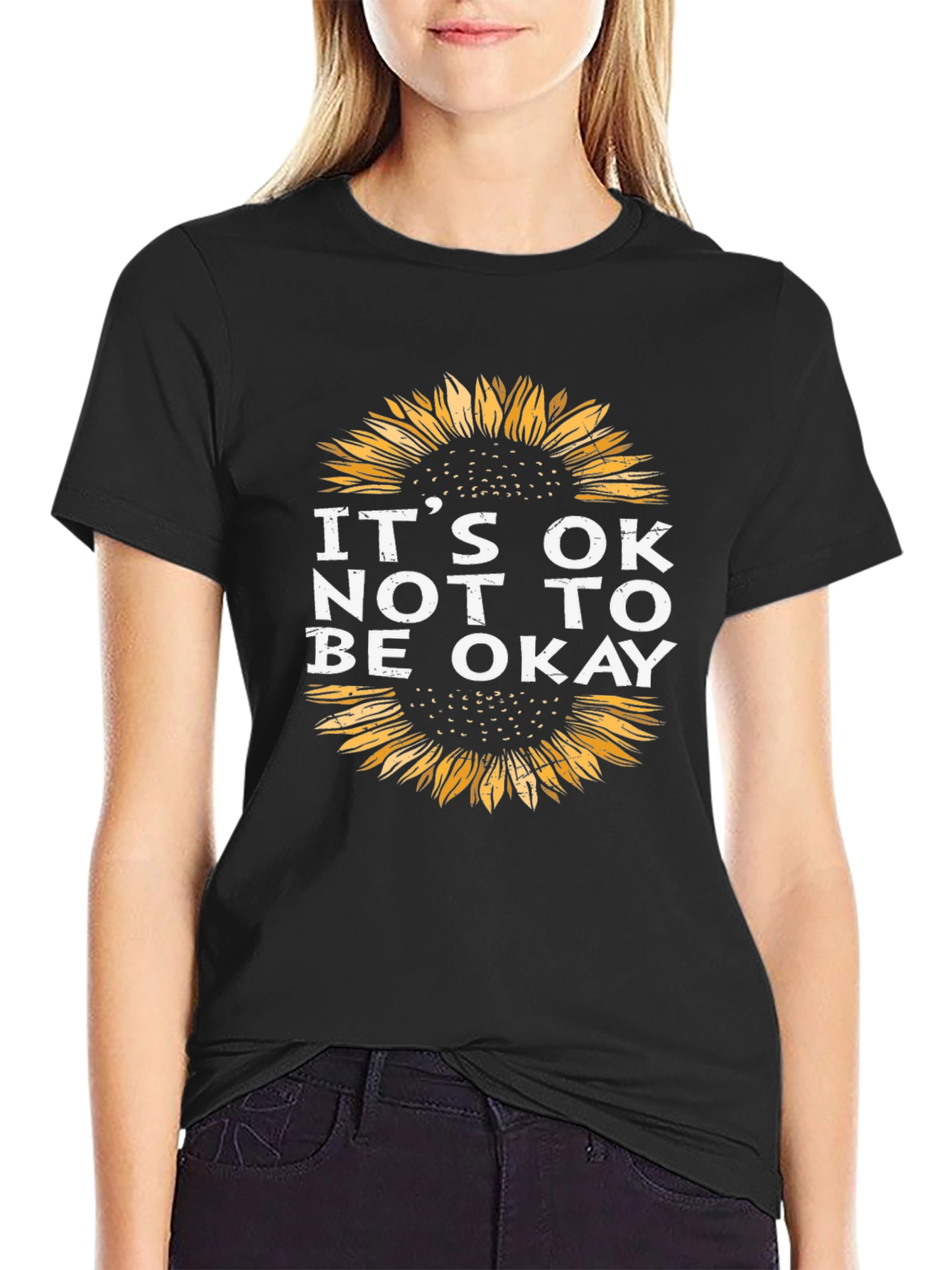 Black It's Okay Sunflower Graphic Tee - Unisex view 2