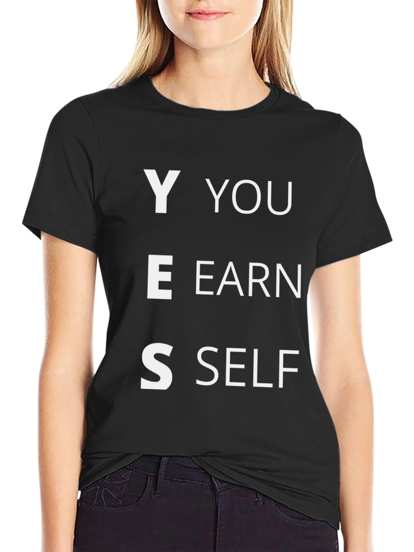 Black YES You Earn Self Men's Black T-Shirt view 2