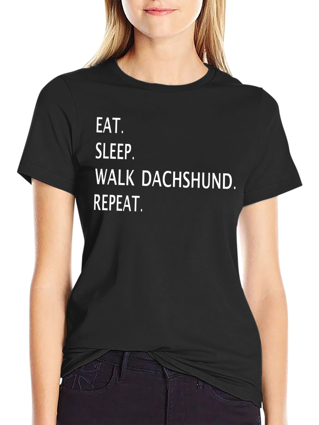 Black Eat Sleep Walk Dachshund Repeat T-Shirt view 2
