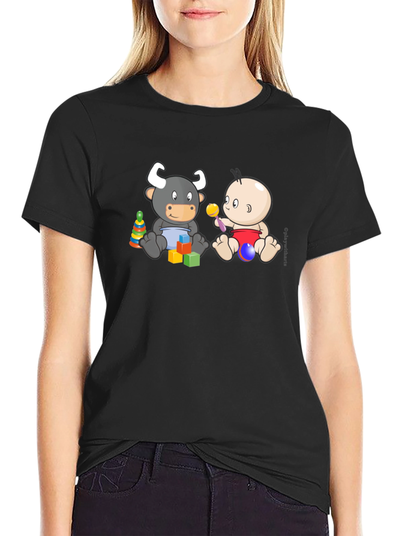 Black Baby & Bull Graphic T-Shirt view 2