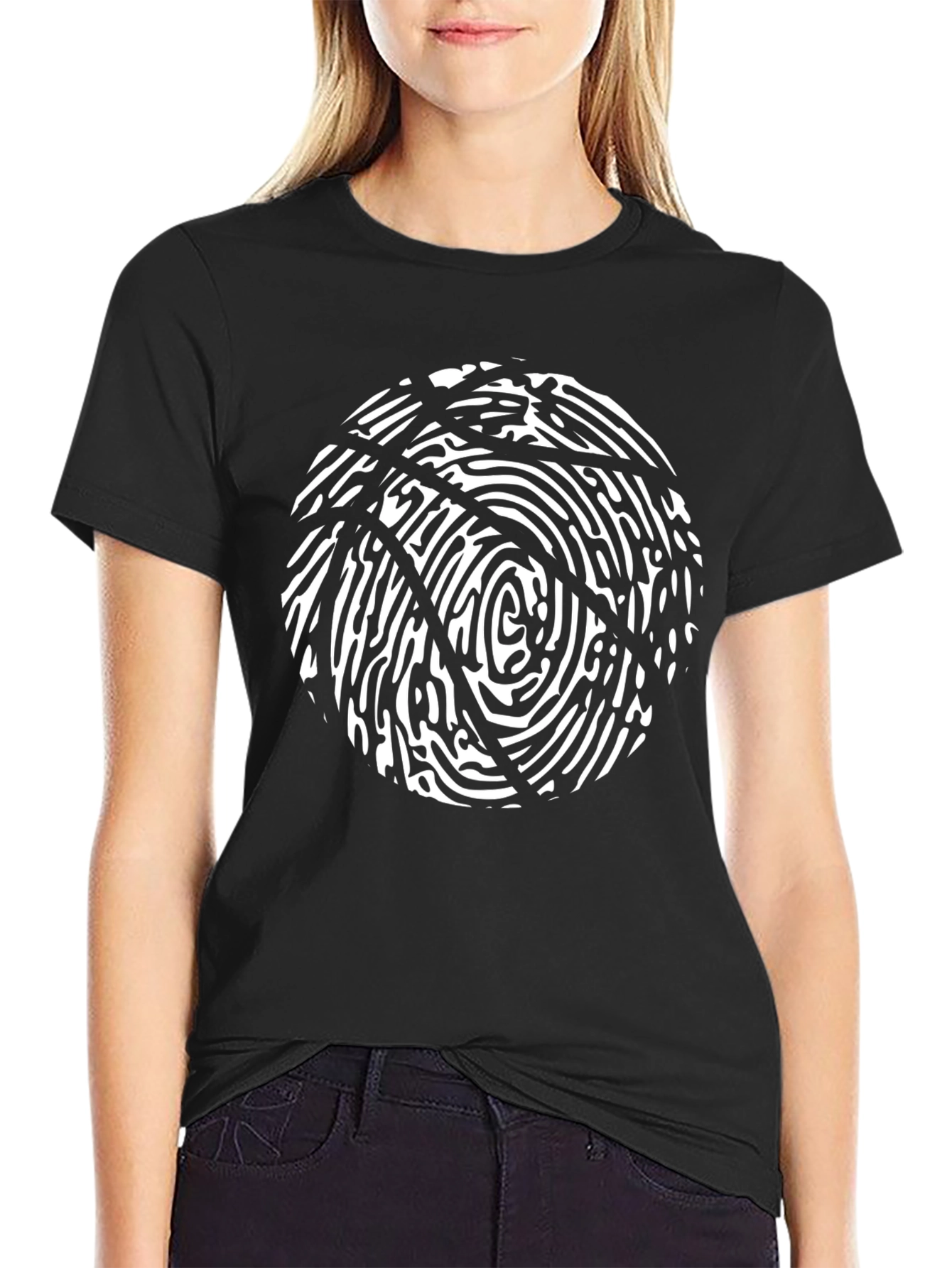 Black Fingerprint Basketball Graphic Tee - Black view 2