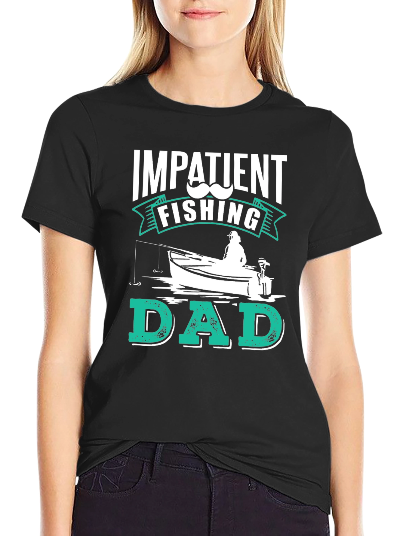 Black Impatient Fishing Dad Black Graphic Tee view 2