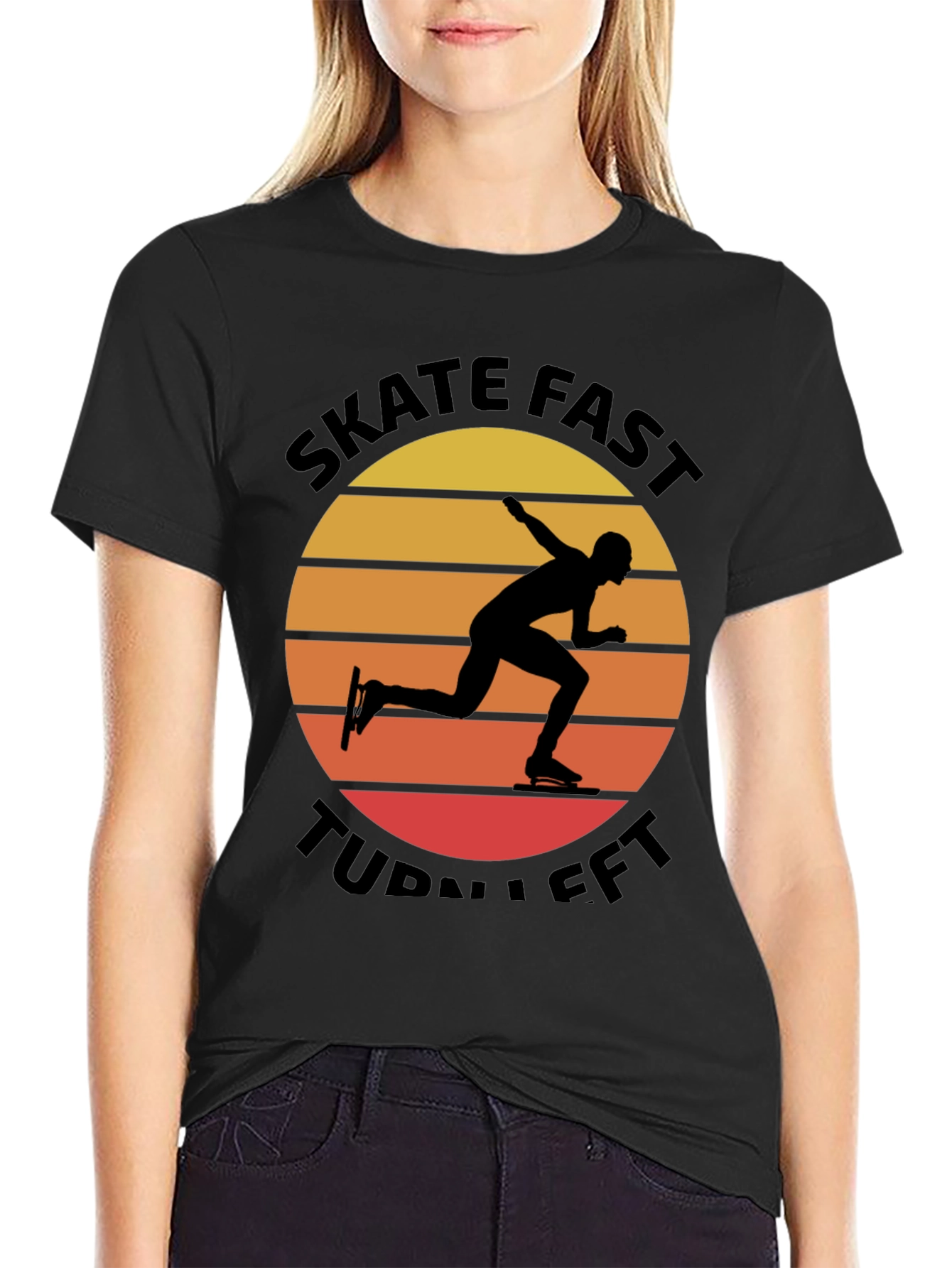 Black Skate Fast Turn Left Black T-Shirt view 2