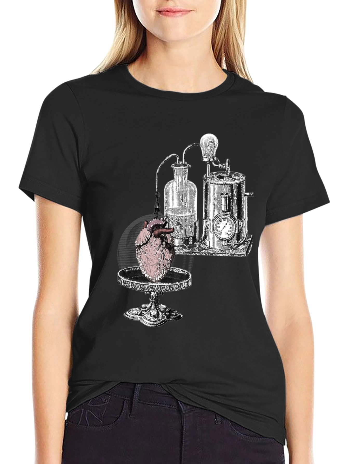 Black Steampunk Heart T-Shirt - Black Graphic Tee view 2