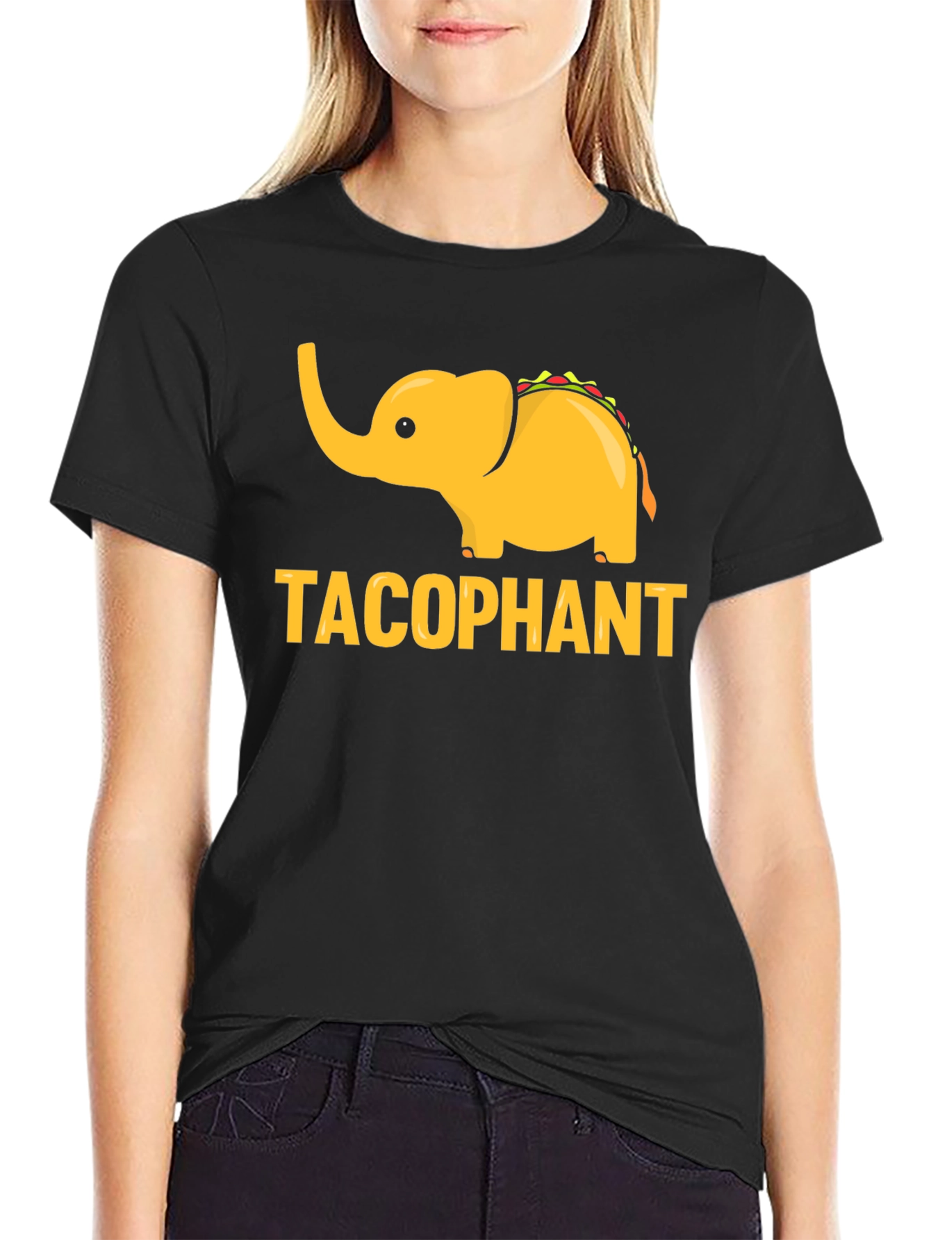 Black Tacophant Graphic T-Shirt - Funny Elephant Taco Tee view 2
