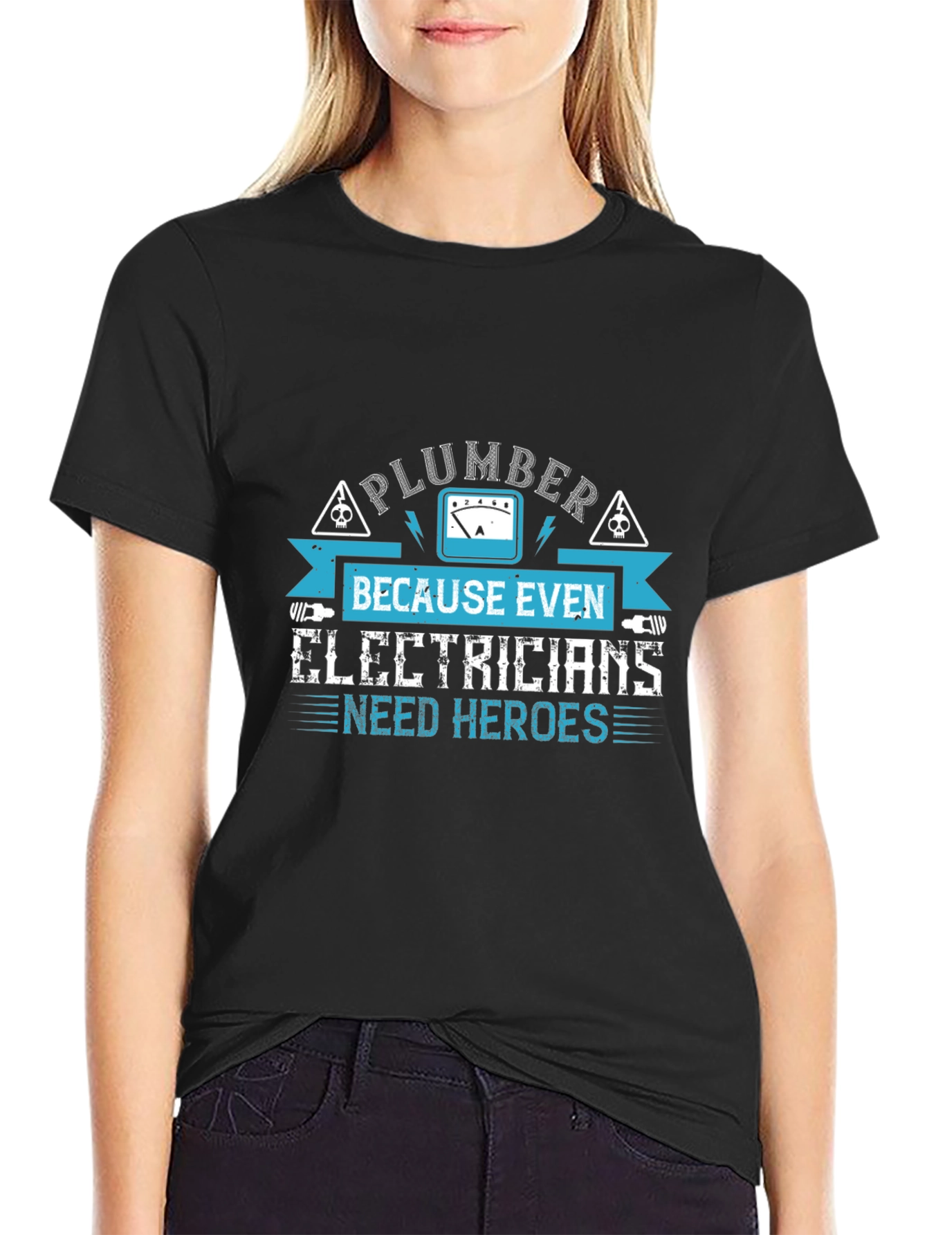 Black Plumber Hero T-Shirt - Funny Electrician Gift view 2