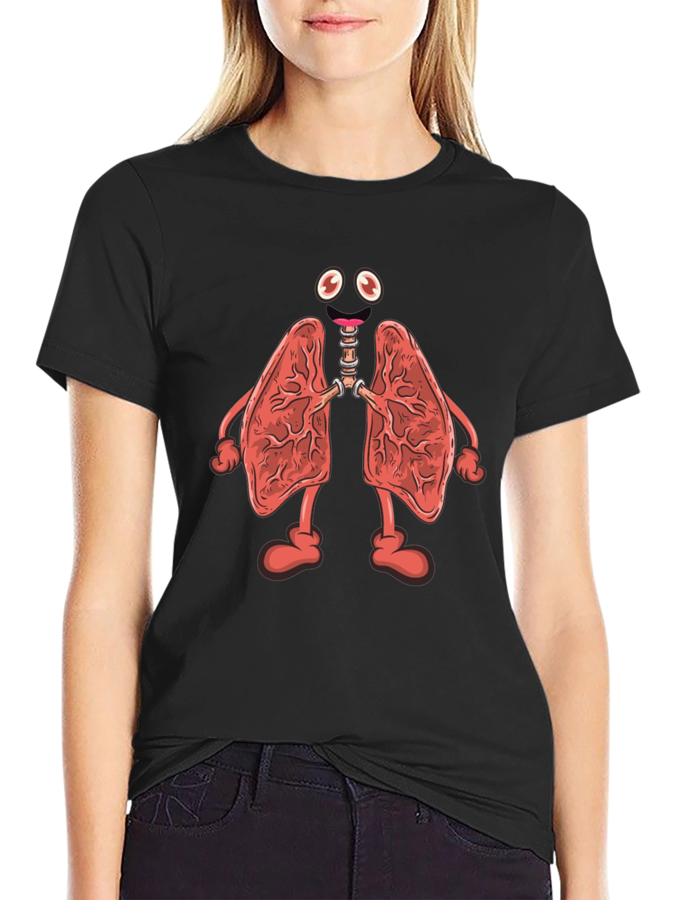 Black Cartoon Lungs Black T-Shirt view 2
