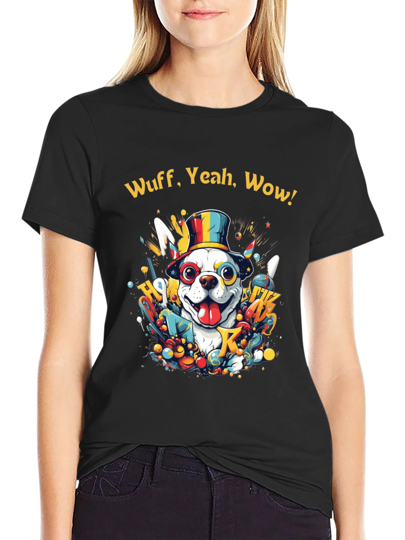 Black Wuff, Yeah, Wow Dog Graphic Tee view 2