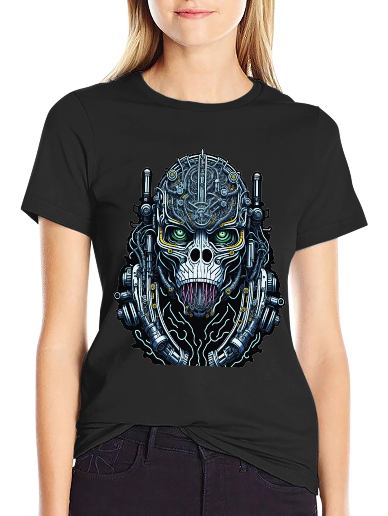 Black Cyberpunk Skull T-Shirt - Unique Graphic Tee view 2