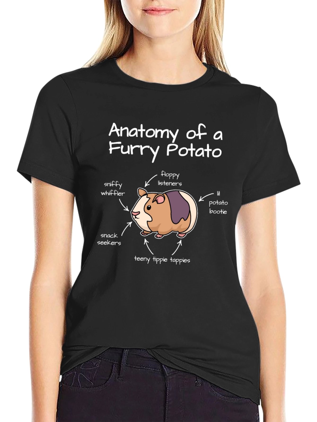 Black Anatomy of a Furry Potato T-Shirt view 2