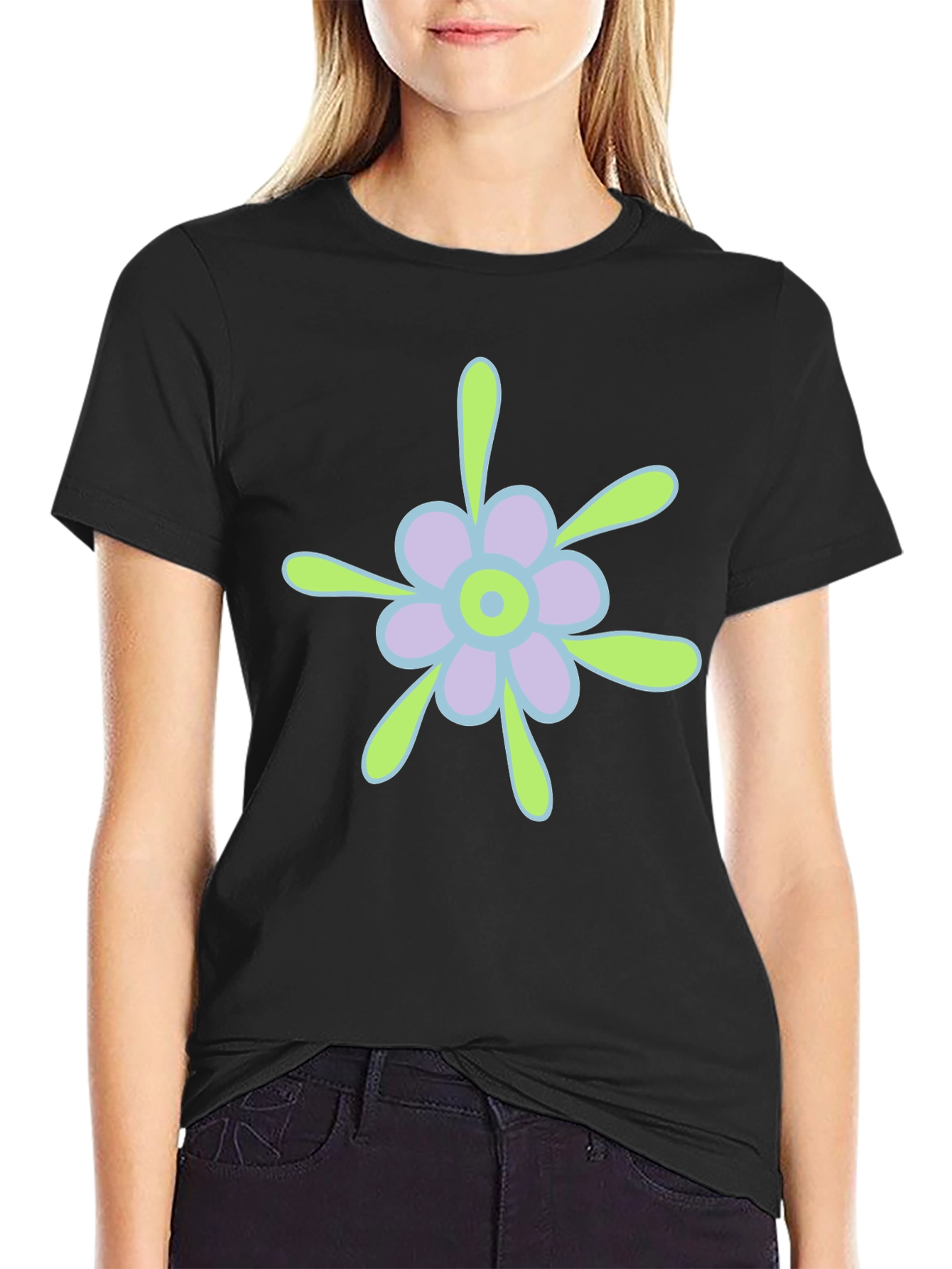 Black Abstract Floral Graphic Tee - Soft Cotton, Stylish Black T-Shirt view 2
