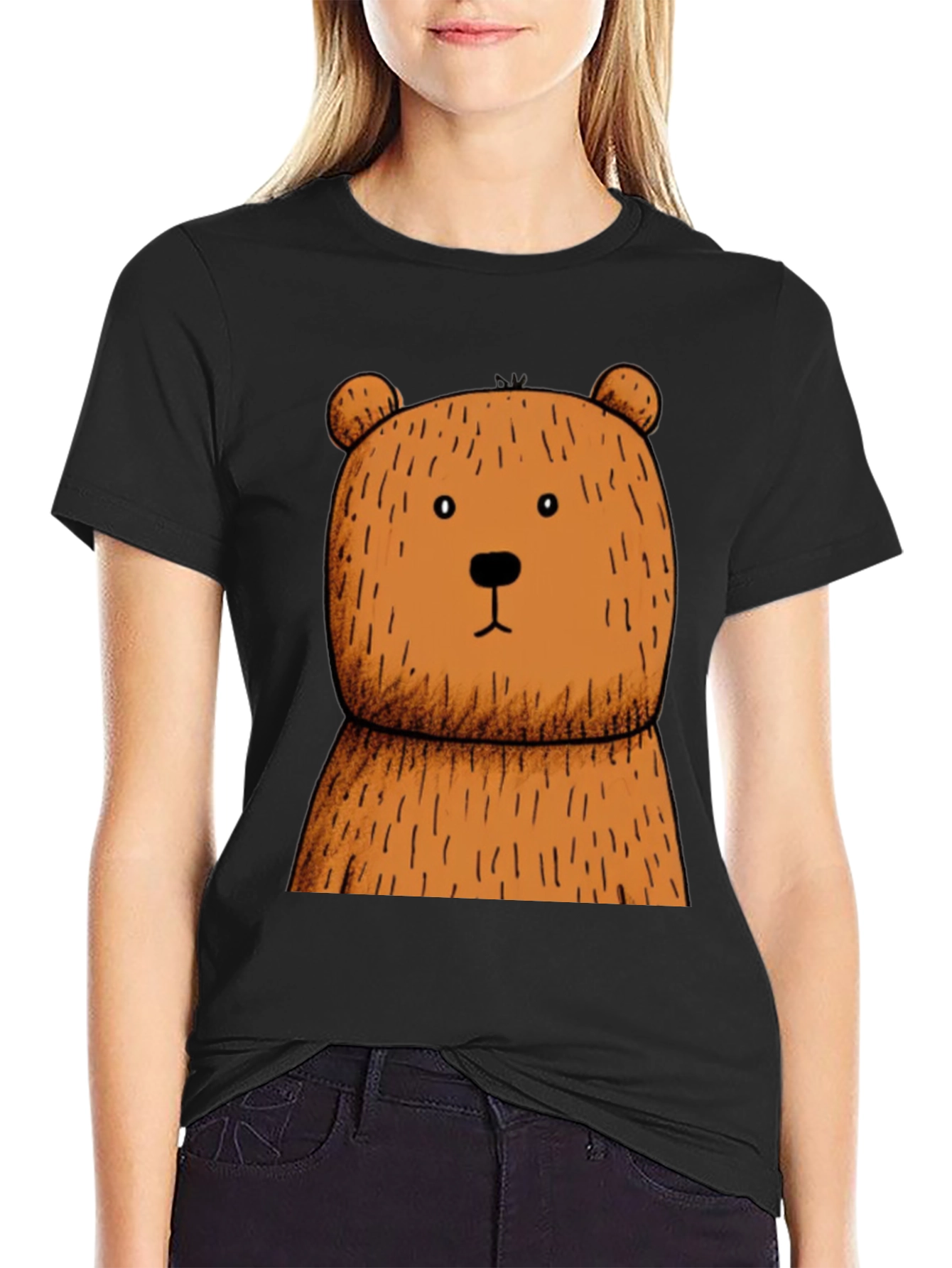 Black Black T-Shirt with Brown Bear Graphic view 2