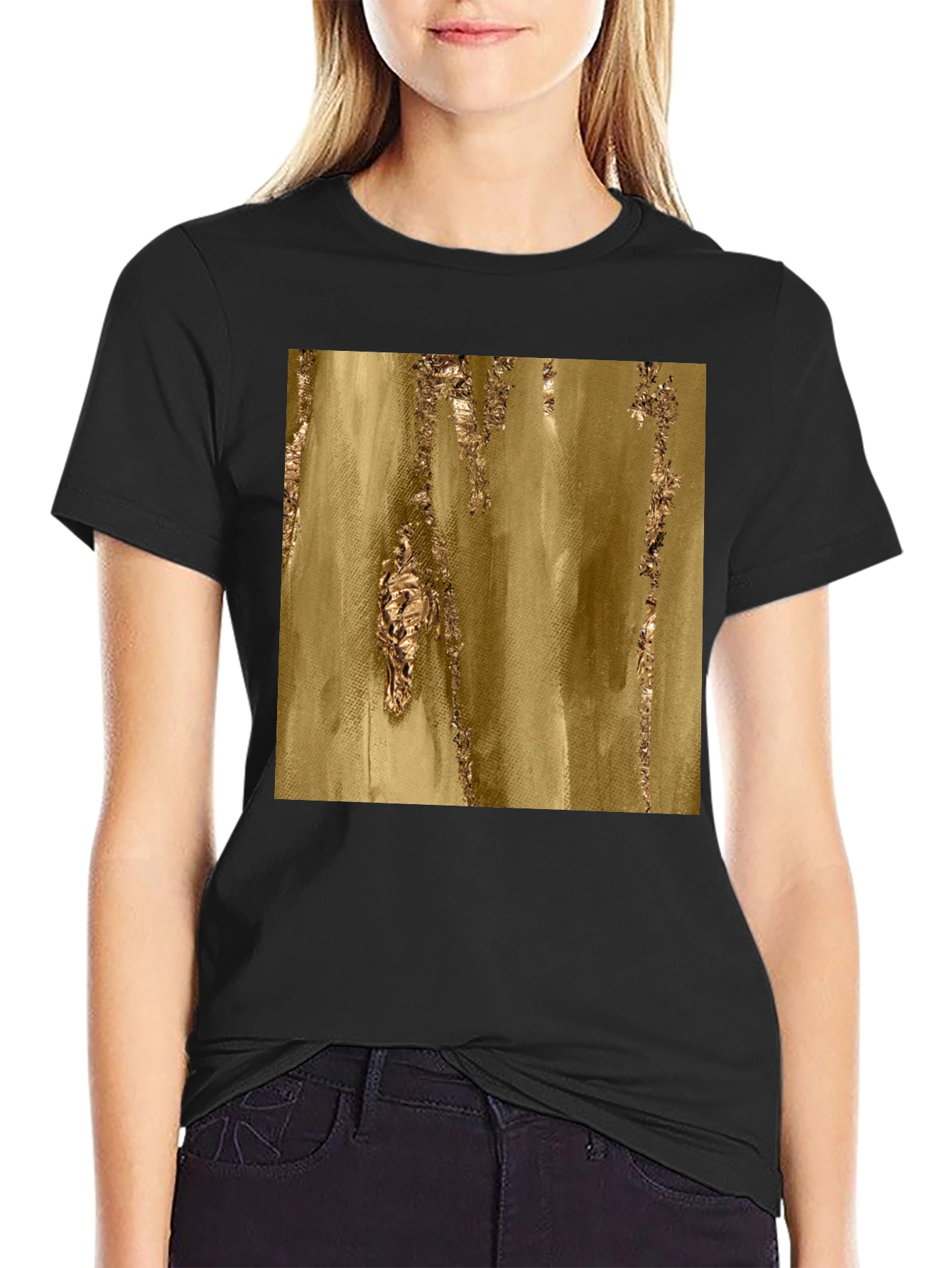 Black Abstract Gold Foil Print Black T-Shirt view 2