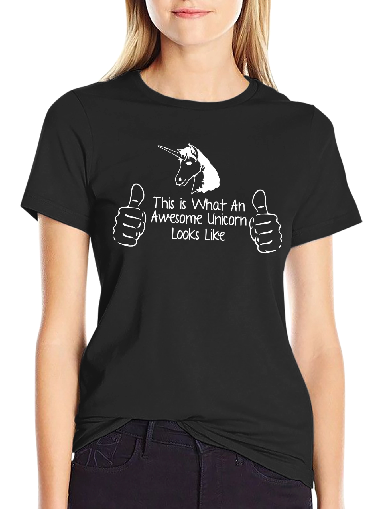 Black Awesome Unicorn Graphic Tee - Black Cotton T-Shirt view 2