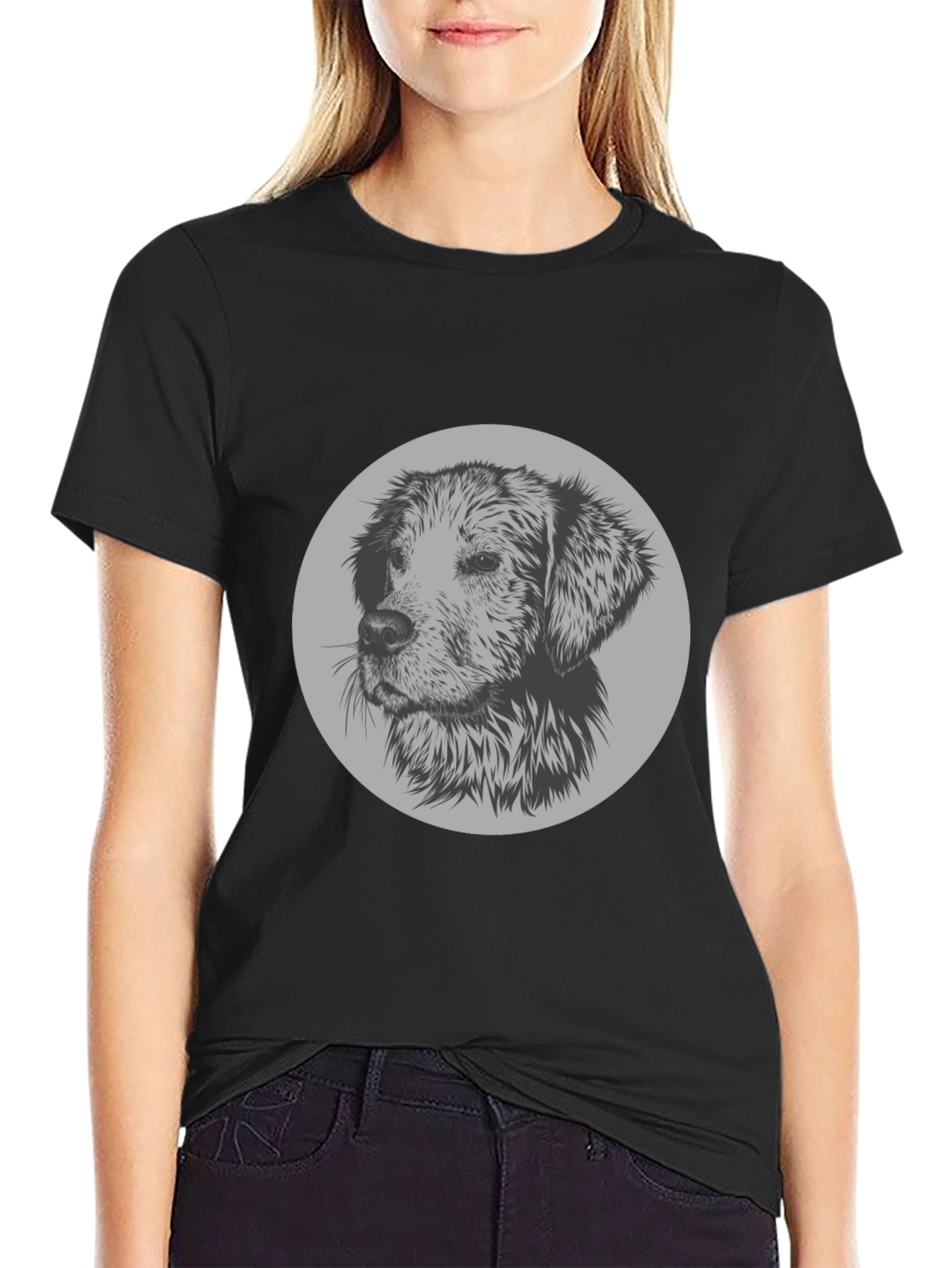 Black Dog Graphic Print Crew Neck T-Shirt view 2
