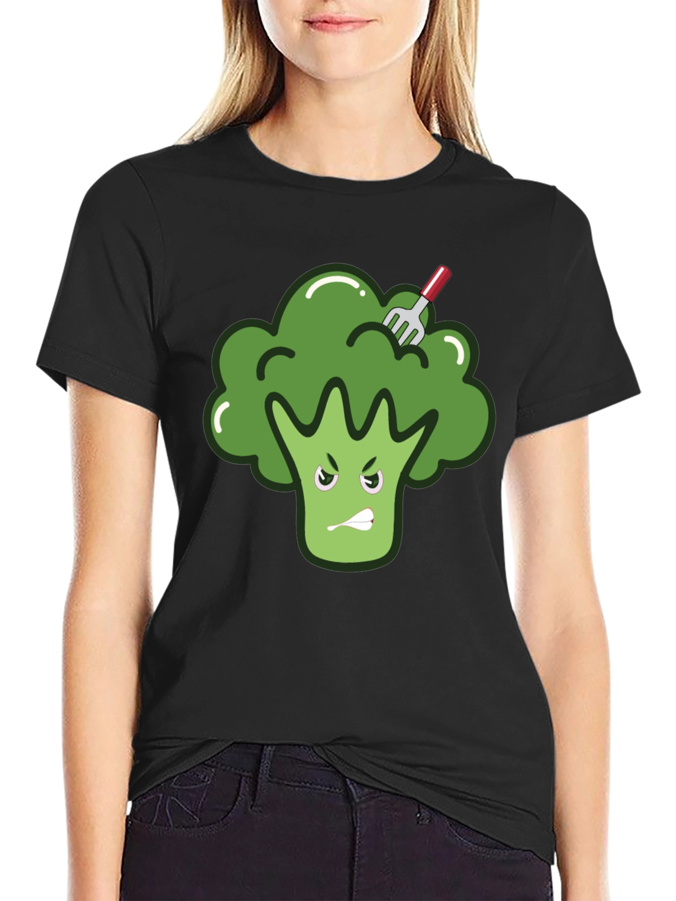 Black Funny Broccoli T-Shirt - Vegetarian Vegan Tee view 2