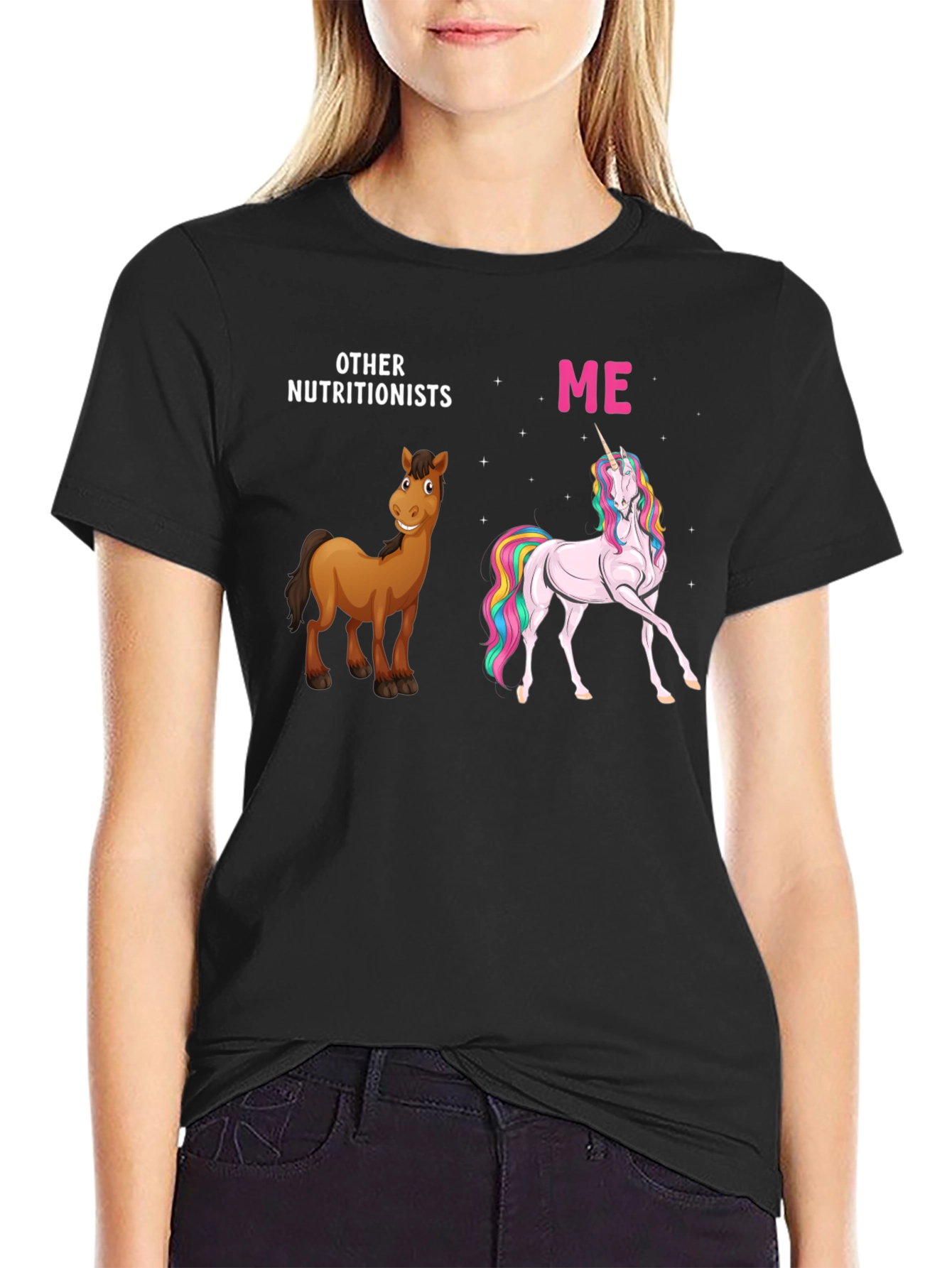 Black Nutritionist Horse & Unicorn T-Shirt view 2