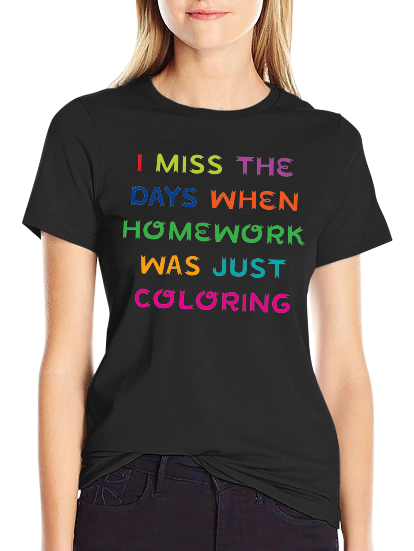 Black I Miss Coloring Homework T-Shirt - Funny Retro Nostalgia Tee view 2