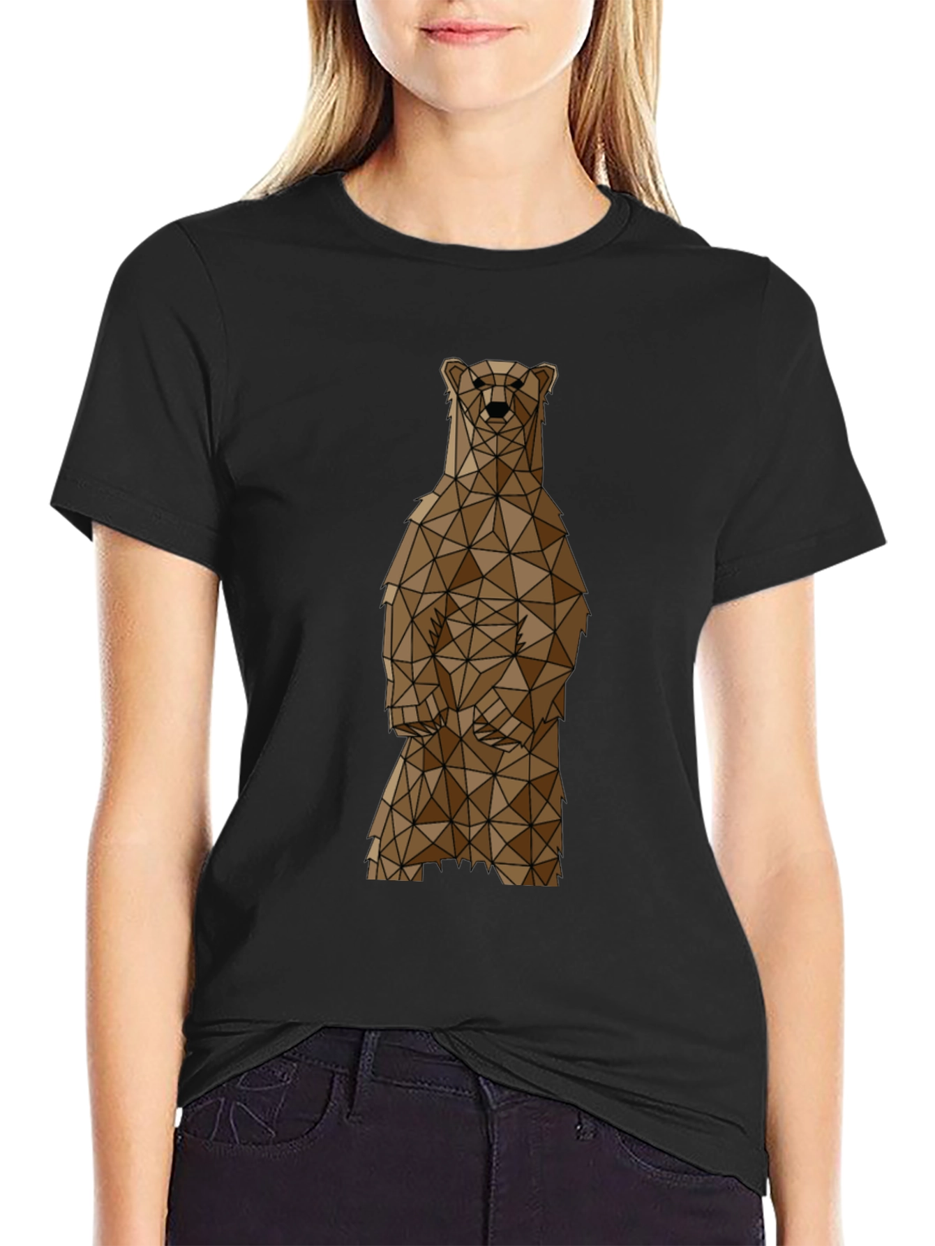 Black Geometric Bear Graphic Tee - Black view 2