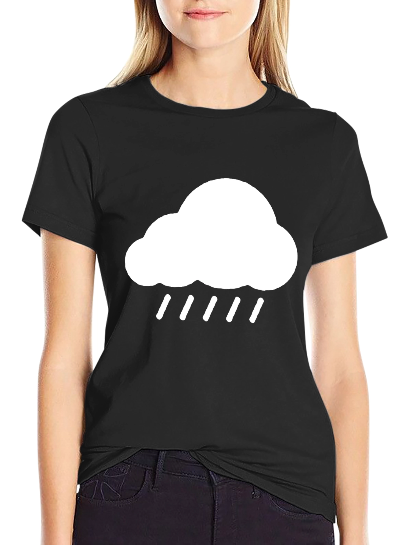 Black Cloud Rain Graphic Black T-Shirt view 2