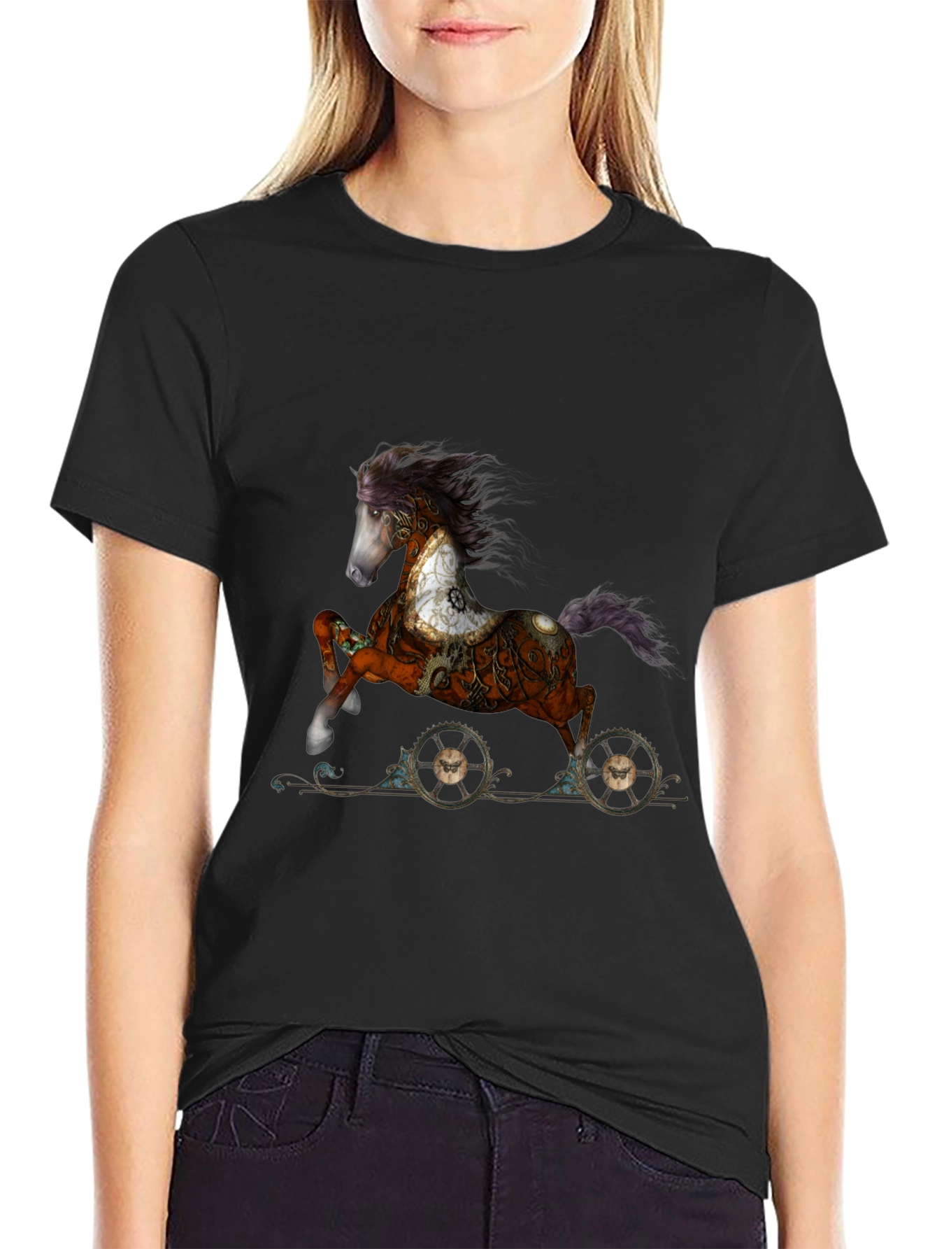 Black Steampunk Horse T-Shirt - Unique Graphic Tee view 2