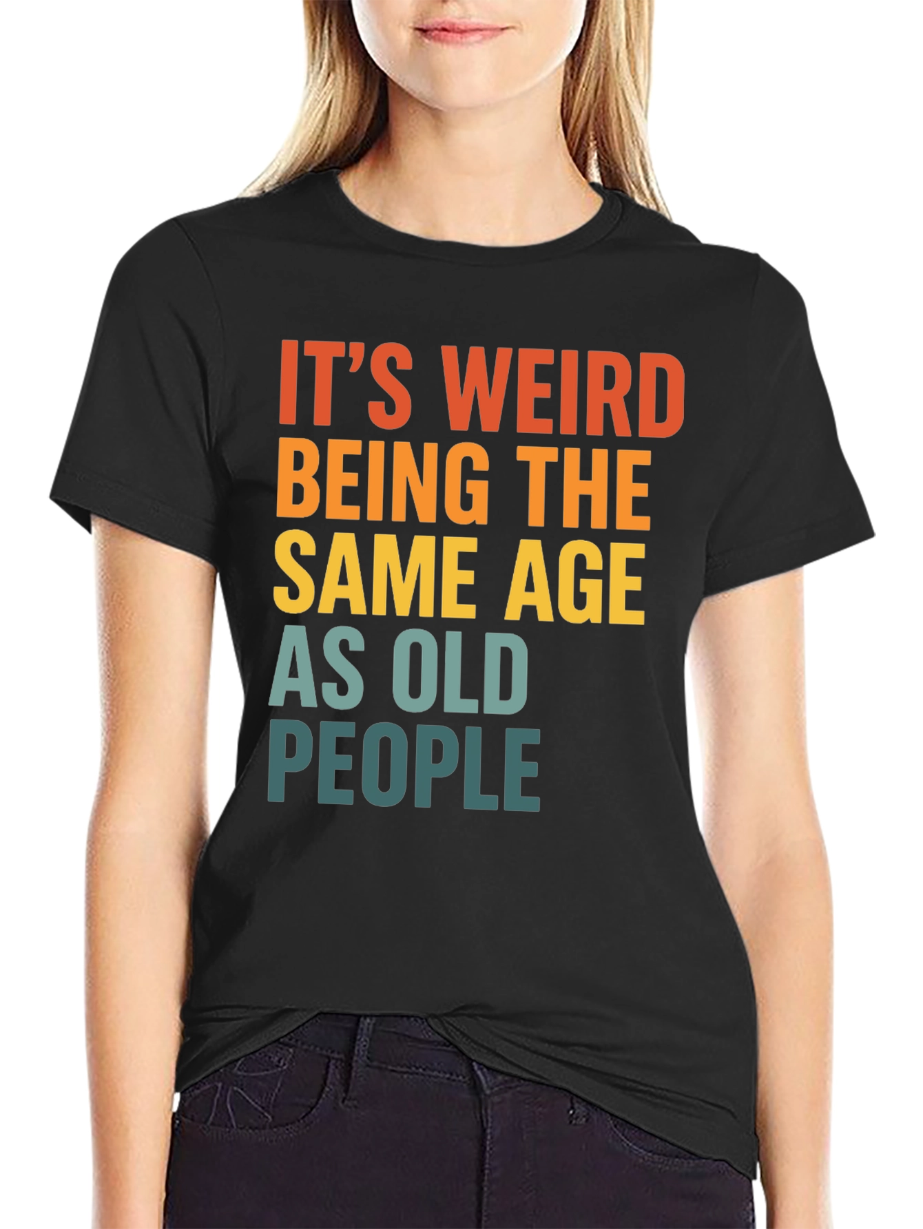 Black Funny "Same Age As Old People" Graphic T-Shirt view 2