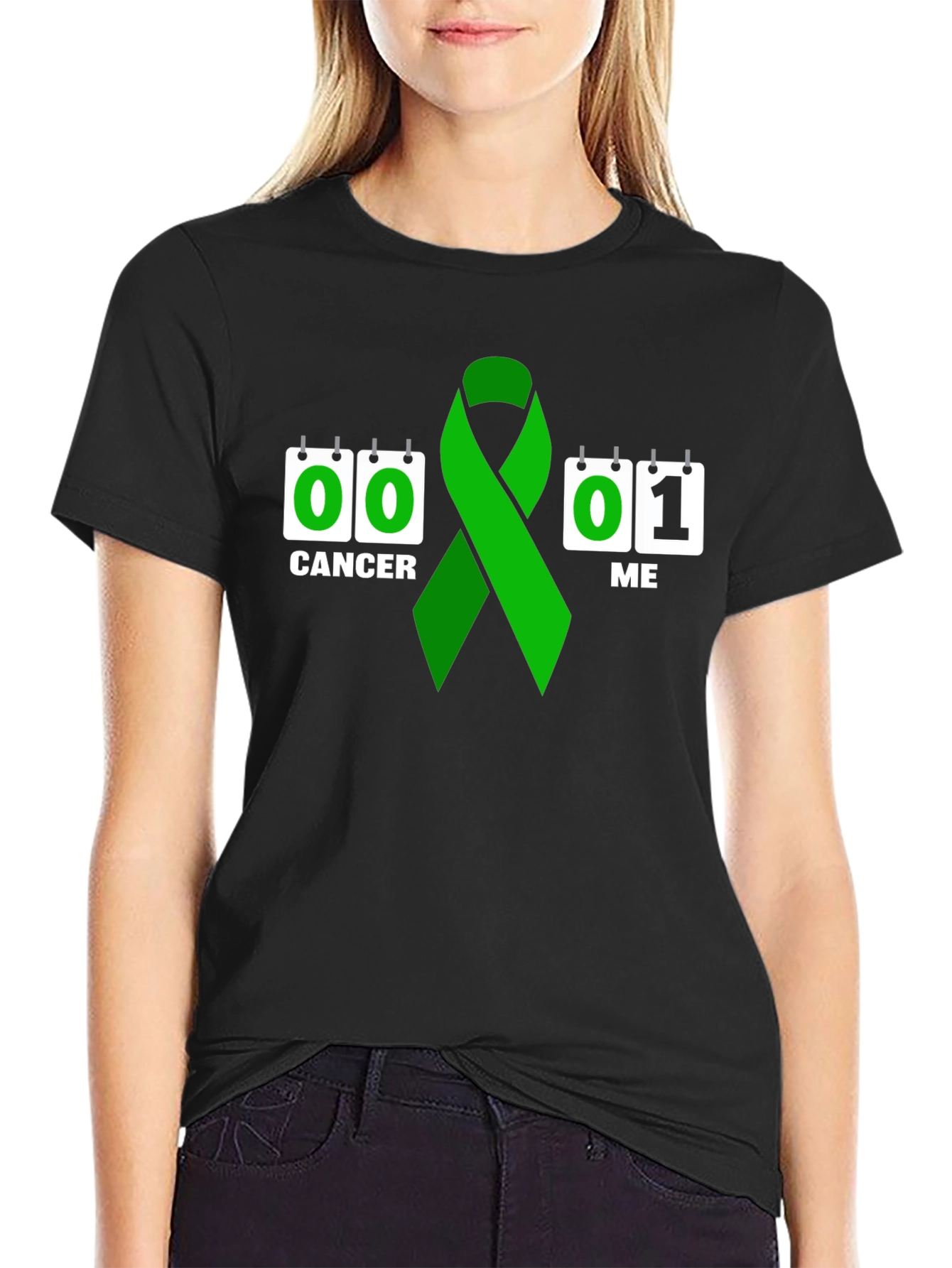 Black Cancer Survivor T-Shirt: Green Ribbon view 2