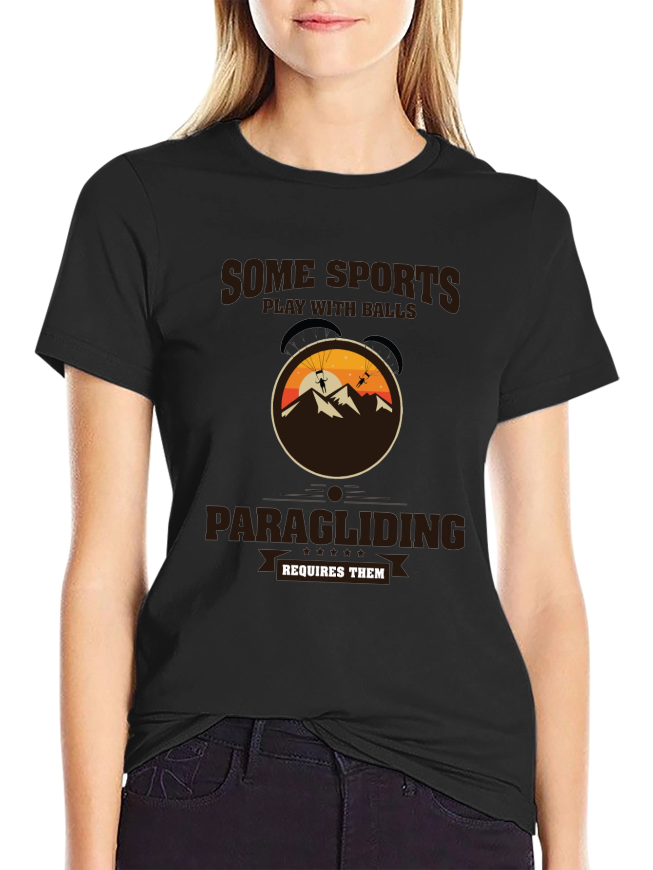 Black Paragliding T-Shirt: Some Sports Require Balls view 2