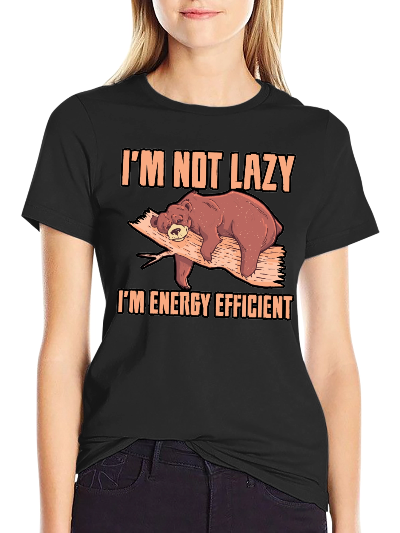 Black I'm Not Lazy Bear T-Shirt view 2