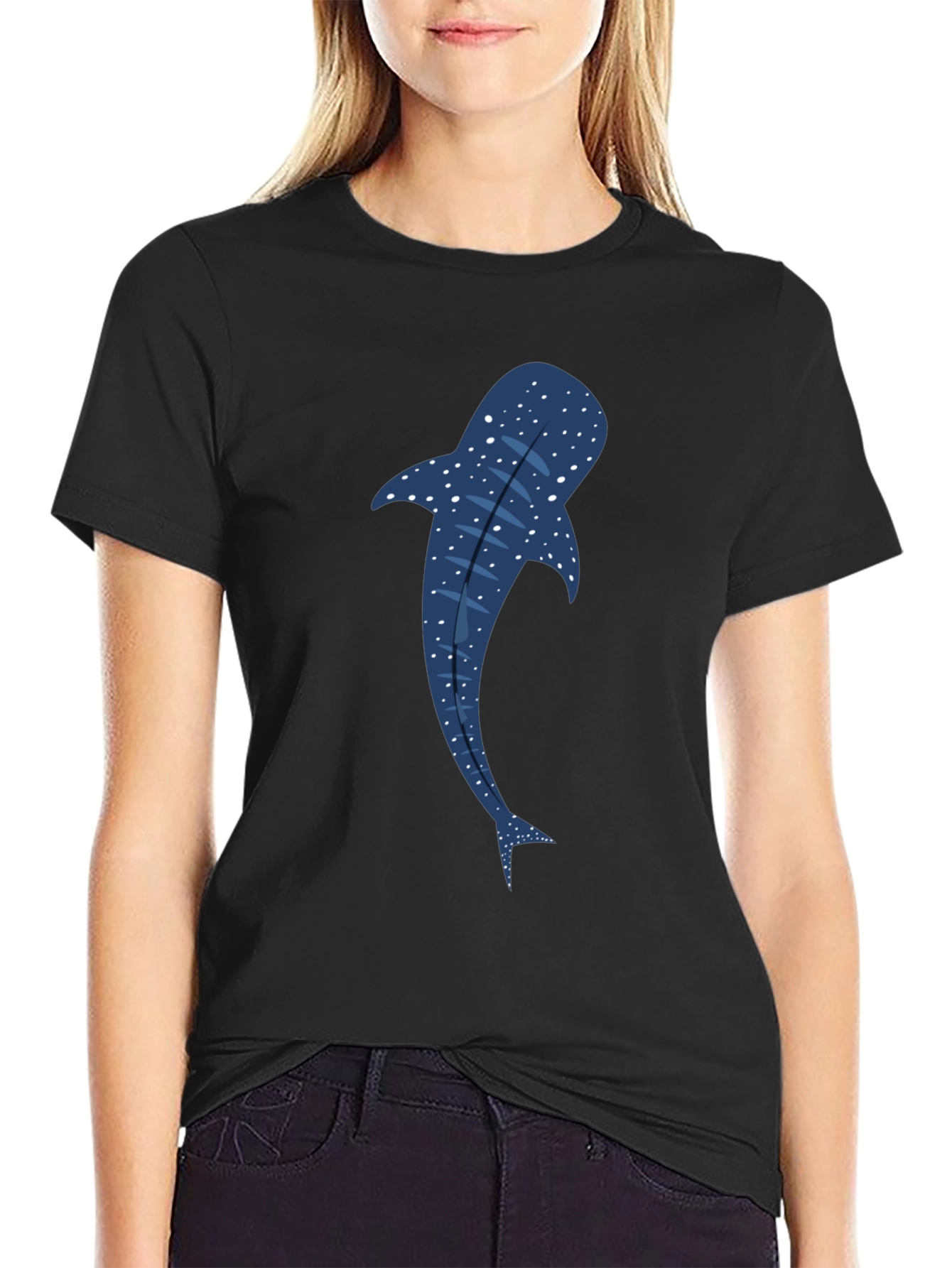 Black Whale Shark Graphic Tee - Black Cotton T-Shirt view 2
