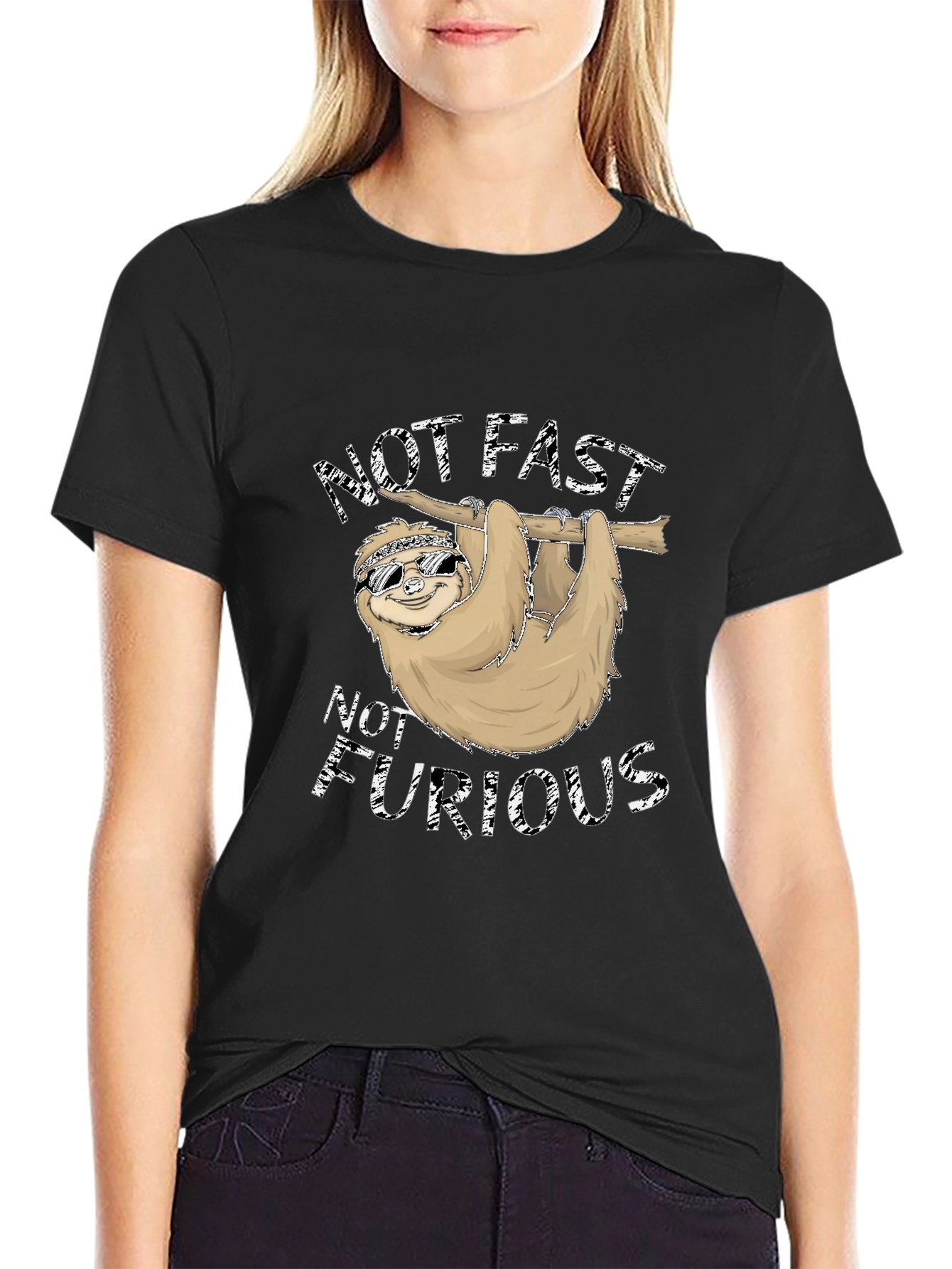 Black Not Fast Not Furious Sloth T-Shirt view 2