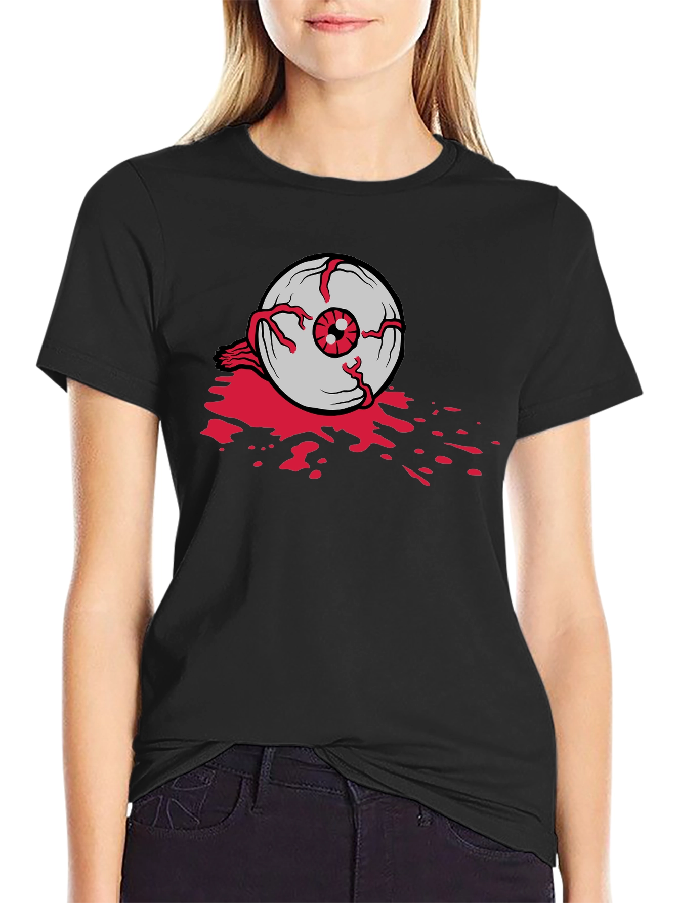 Black Bloody Eyeball Graphic Tee - Black Cotton Casual Shirt view 2