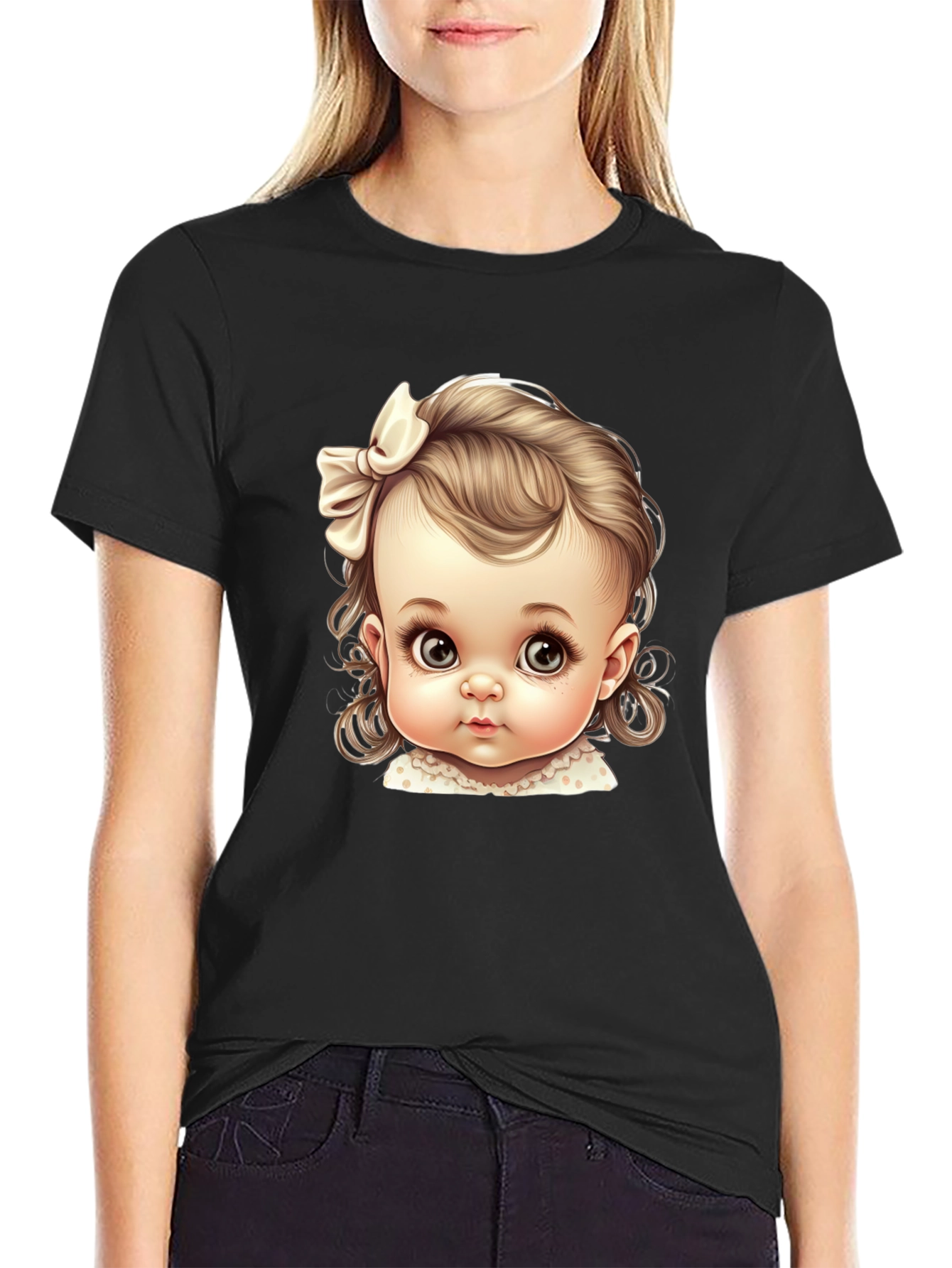 Black Baby Doll Graphic Tee - Cute & Stylish Black T-Shirt view 2