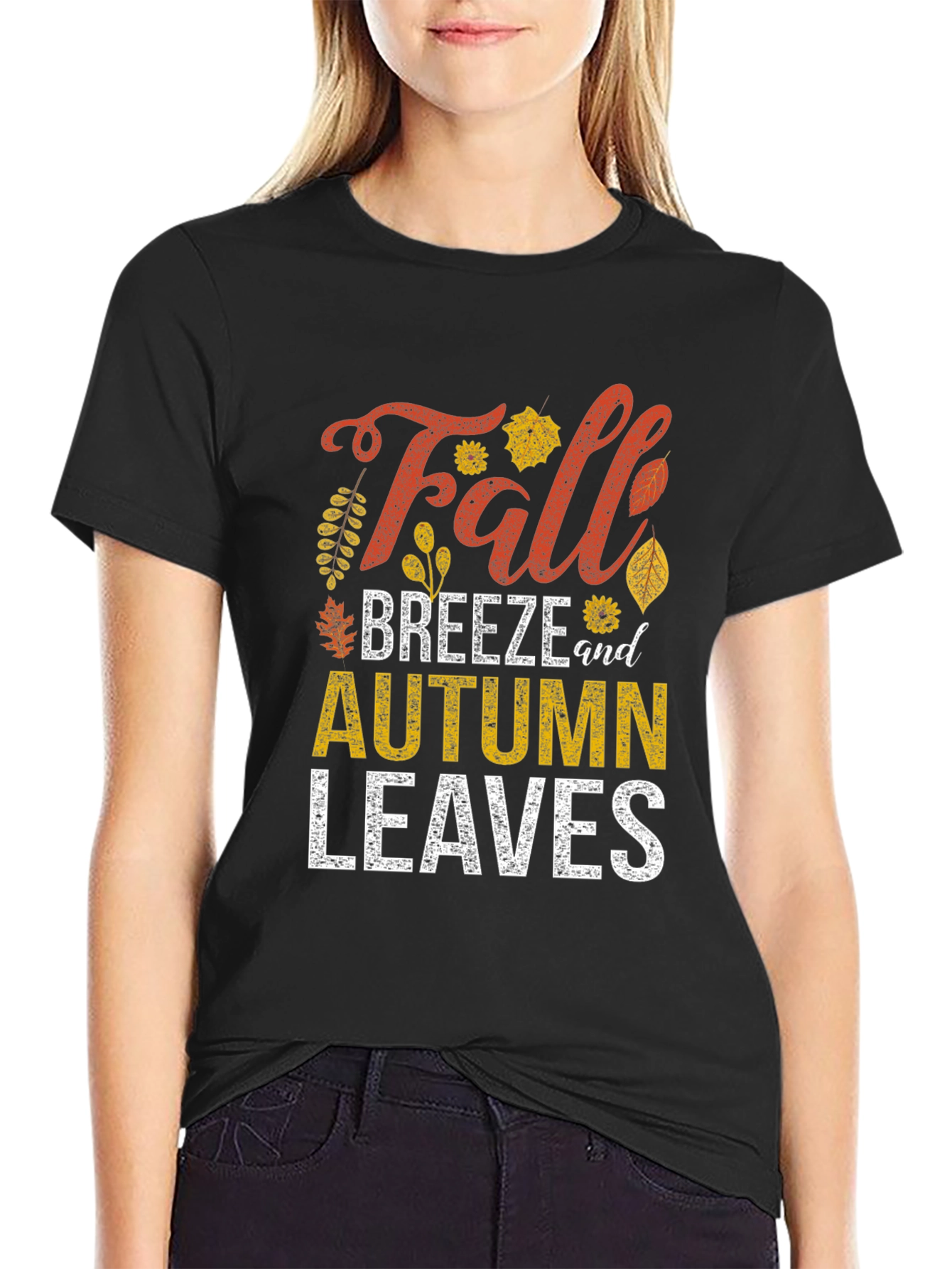 Black Fall Breeze & Autumn Leaves Graphic Tee view 2
