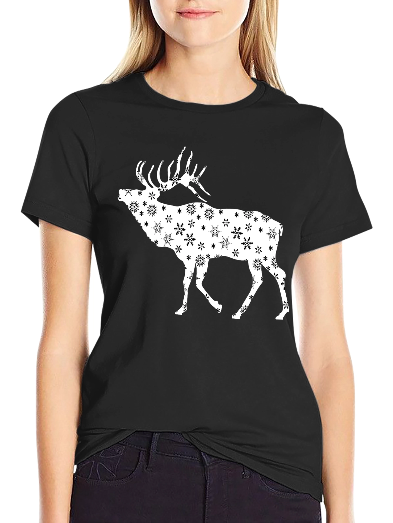 Black Snowflake Stag Graphic Tee - Black view 2