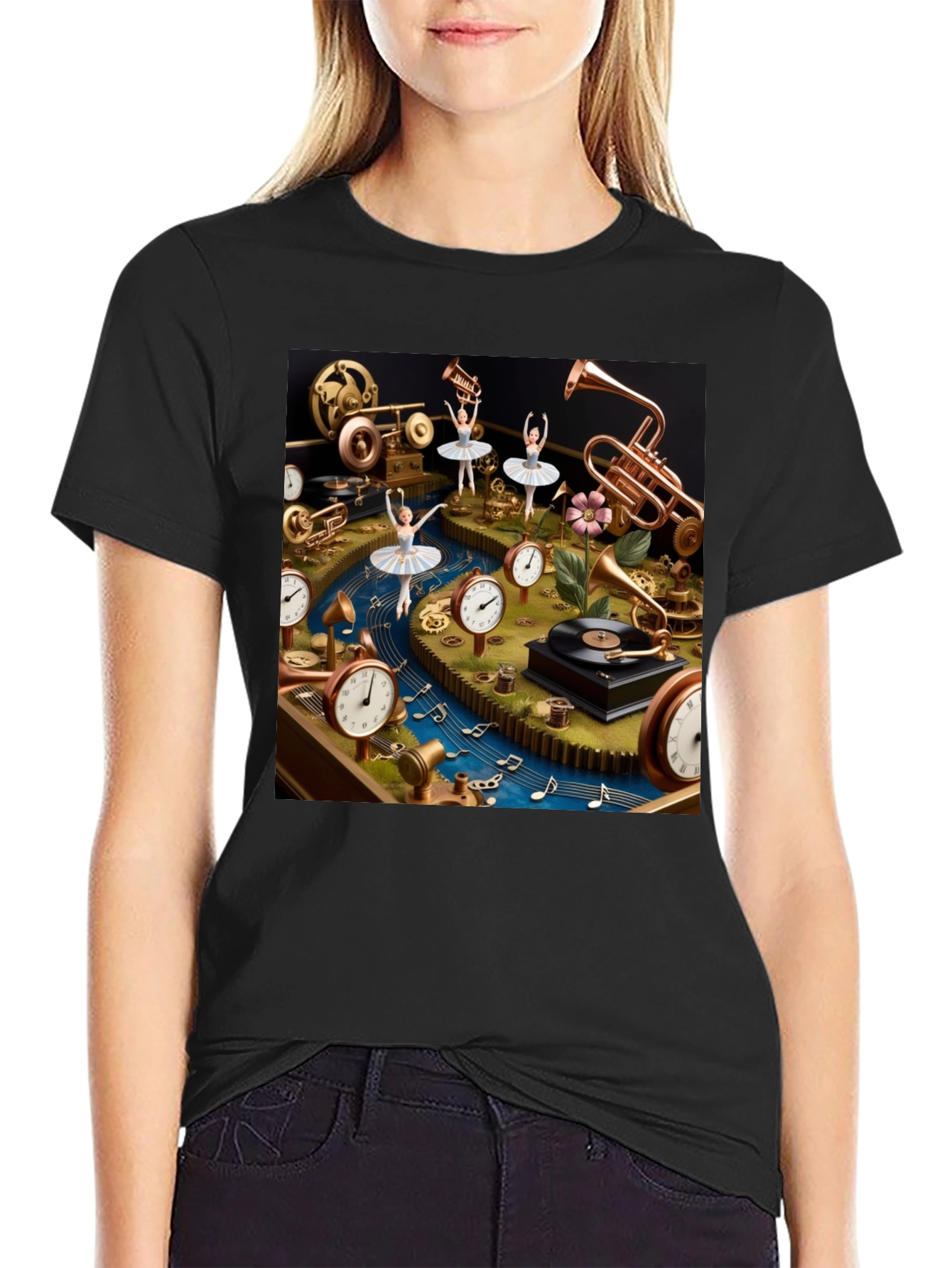 Black Steampunk Ballerina T-Shirt view 2
