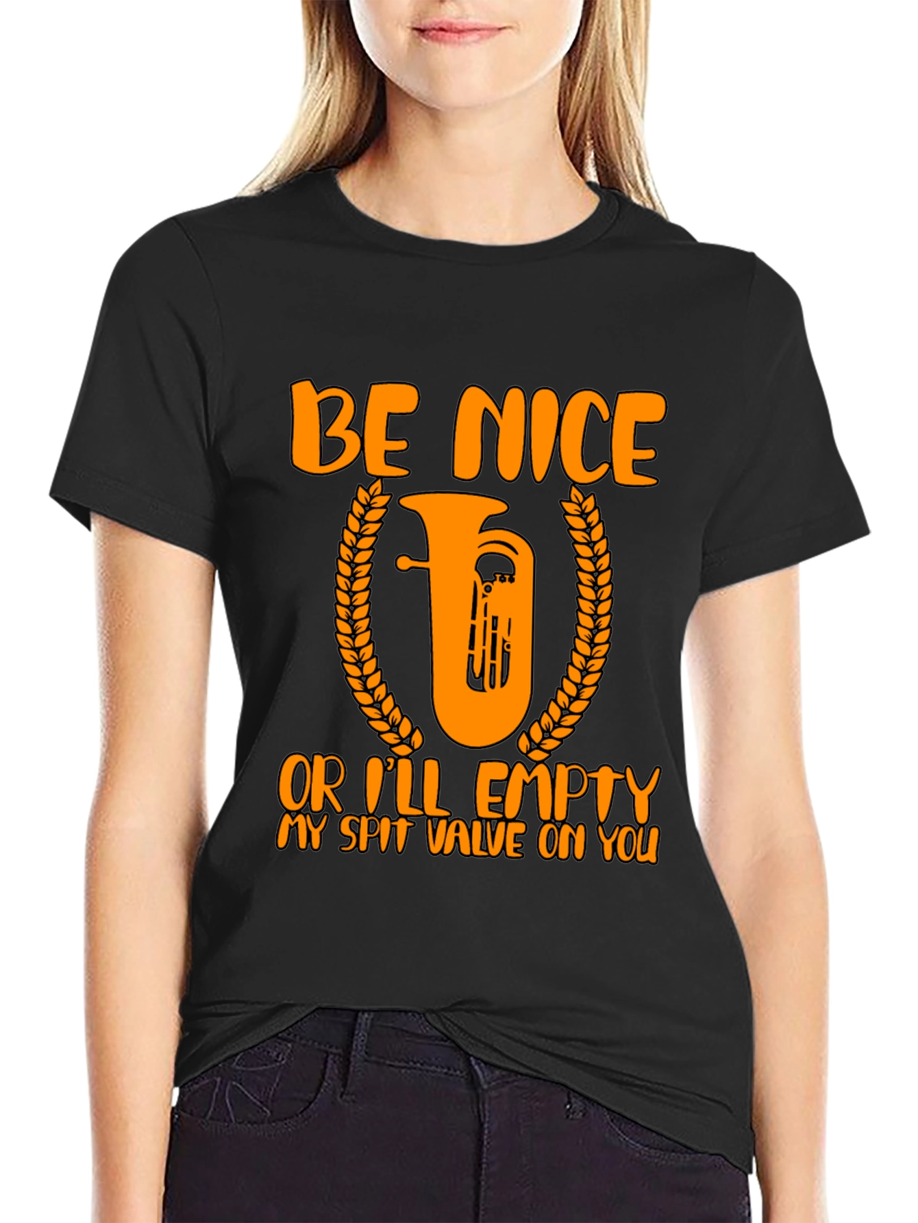 Black Be Nice Tuba Humor T-Shirt view 2