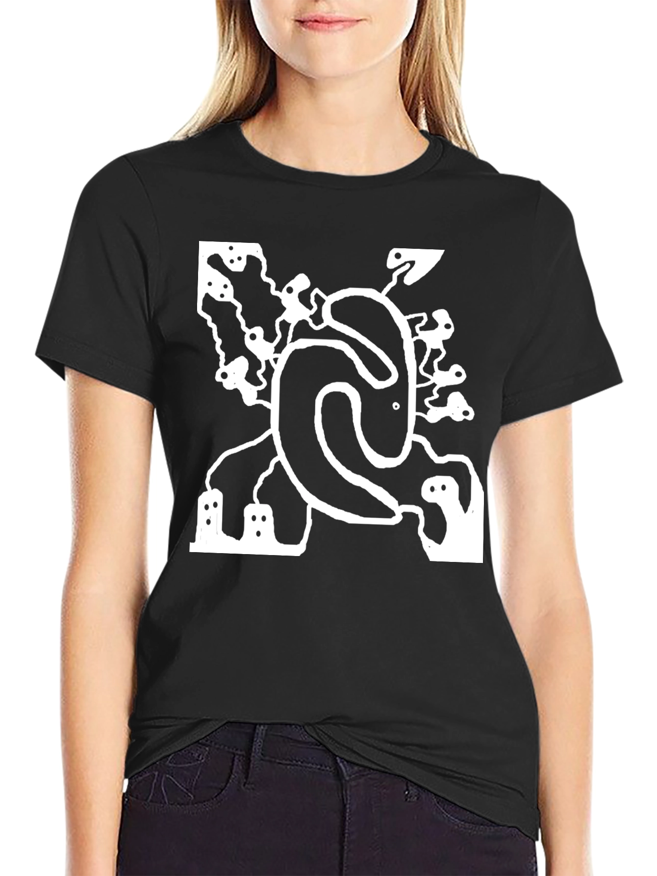 Black Abstract Graphic Print Black T-Shirt view 2