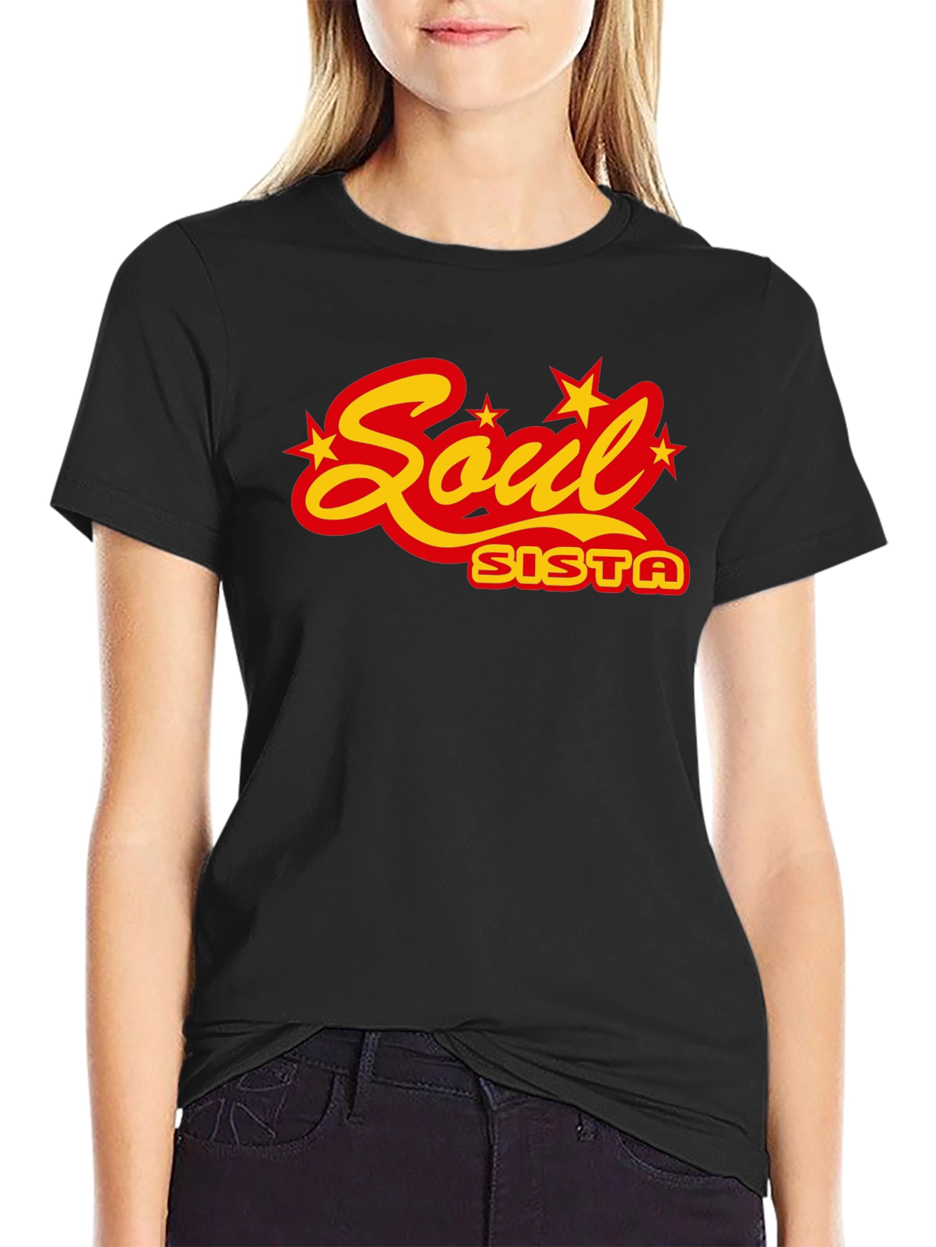 Black Soul Sista Graphic Tee - Black Cotton Blend T-Shirt view 2