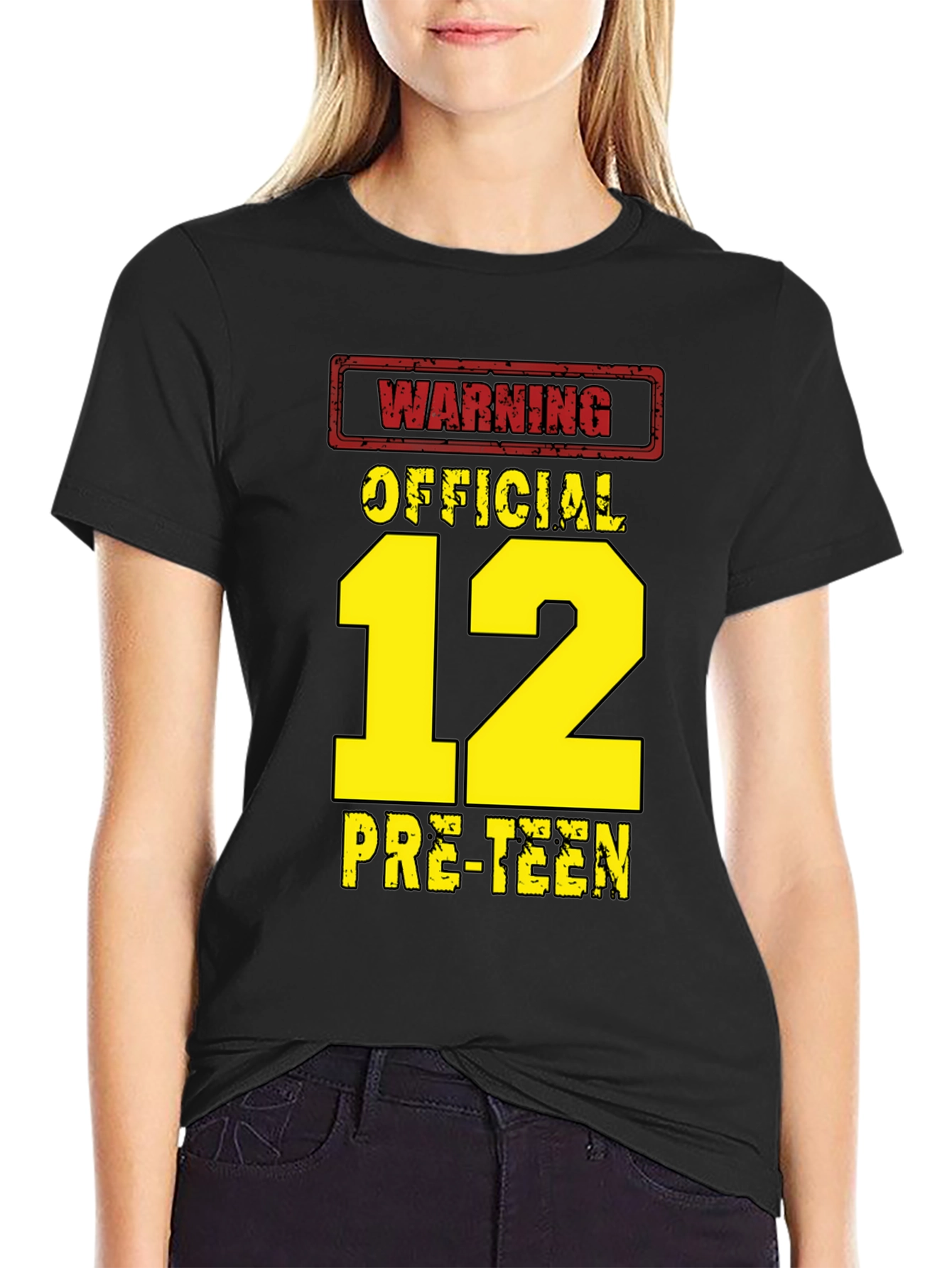 Black Warning Official 12 Pre-Teen T-Shirt view 2