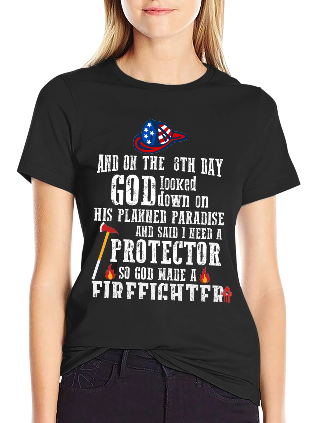 Black Firefighter T-Shirt - God Made a Firefighter Tee view 2