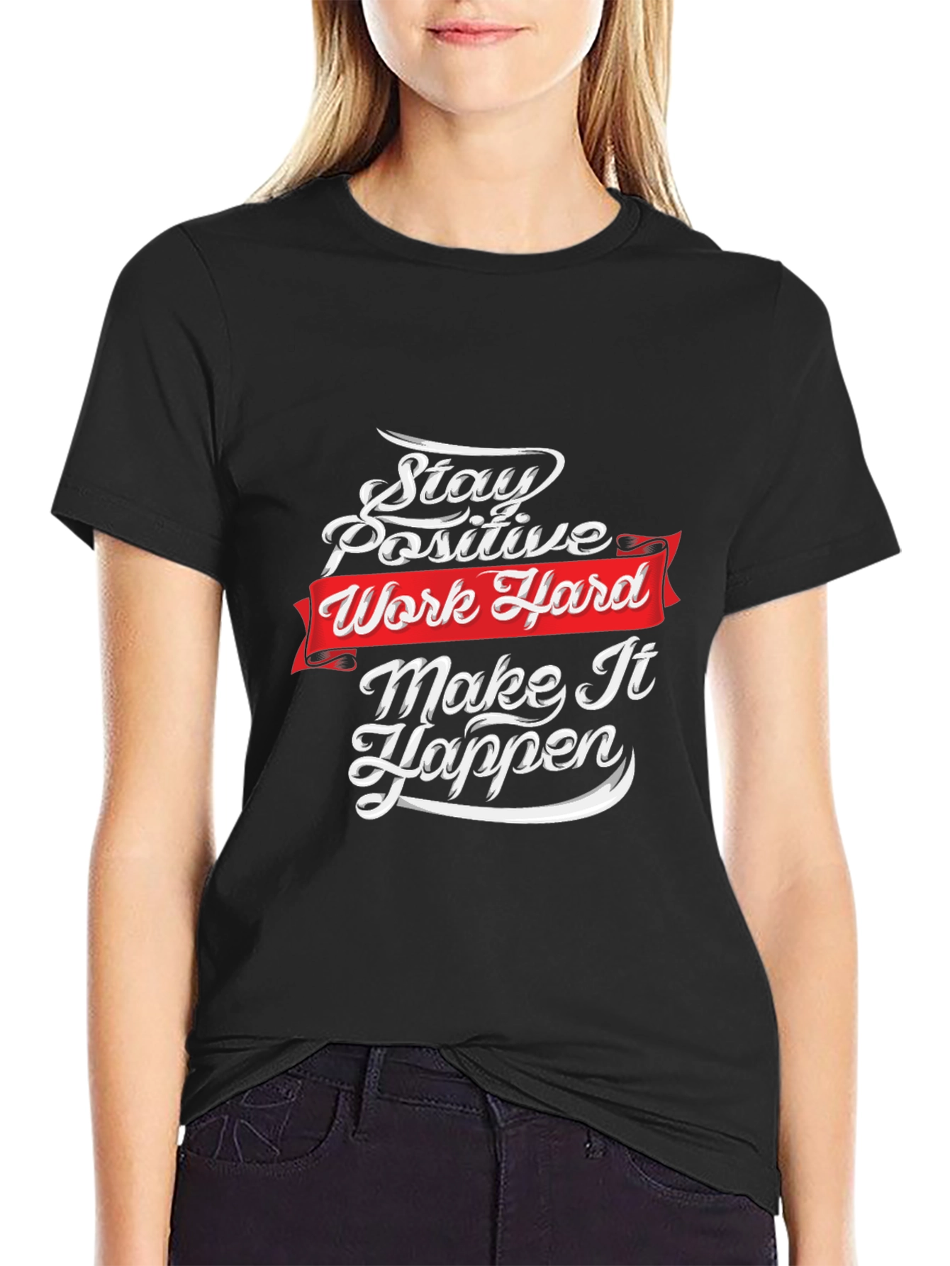 Black Motivational T-Shirt: Stay Positive, Work Hard view 2