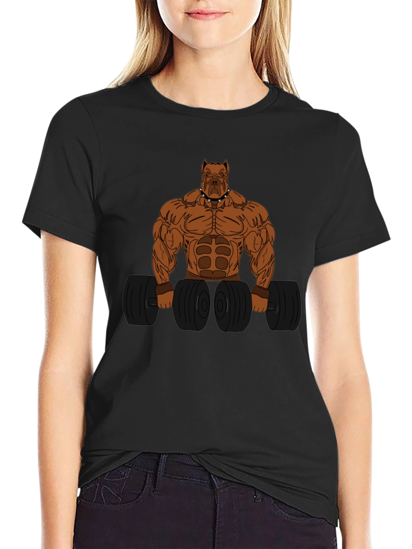Black Muscle Dog T-Shirt: Gym Beast Mode Apparel view 2