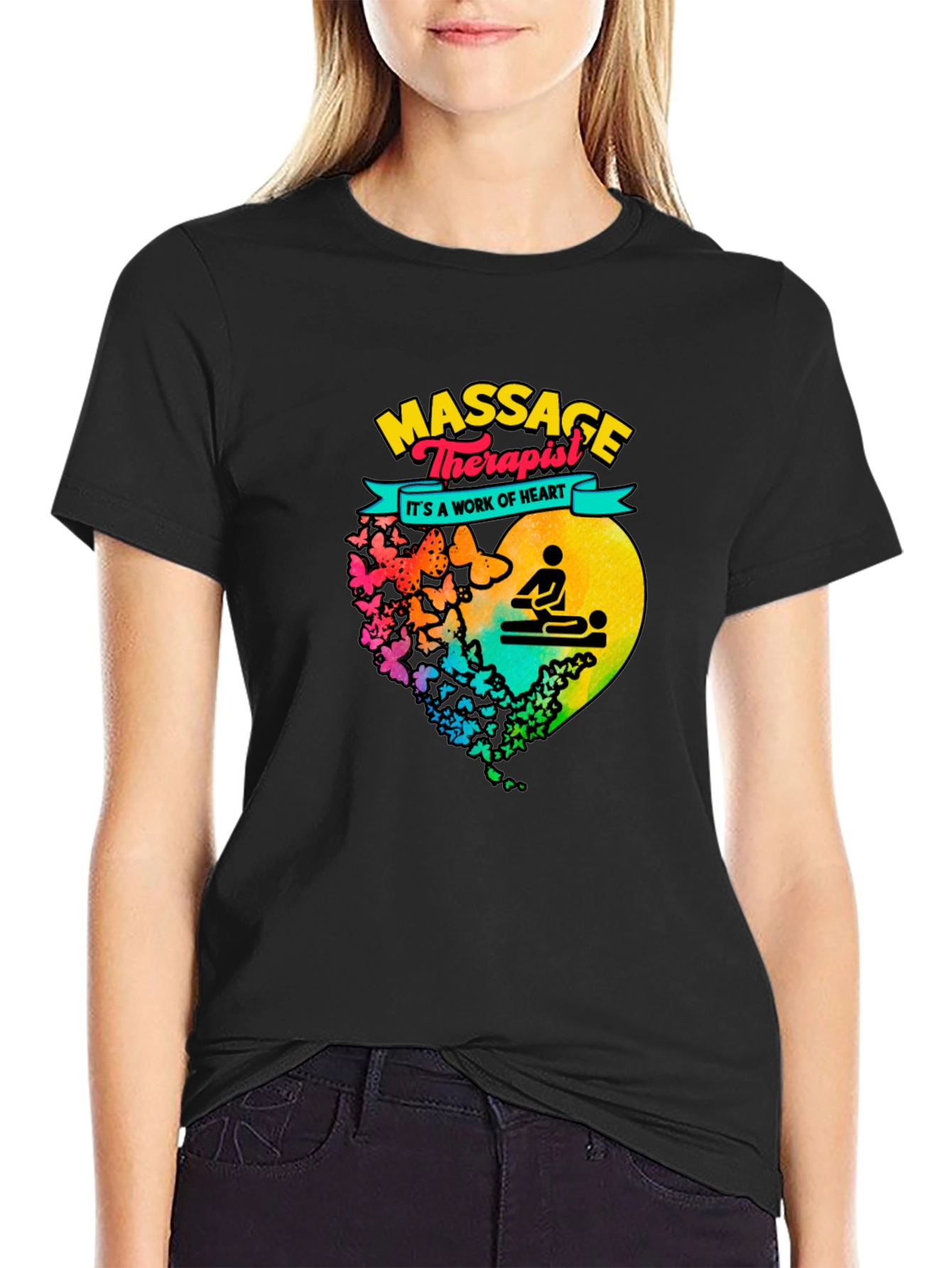 Black Massage Therapist Heart Graphic T-Shirt view 2