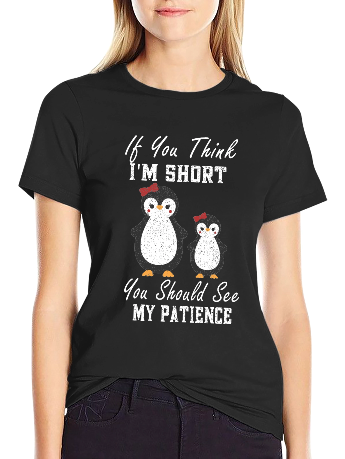 Black Penguin Patience T-Shirt: Short & Sassy view 2
