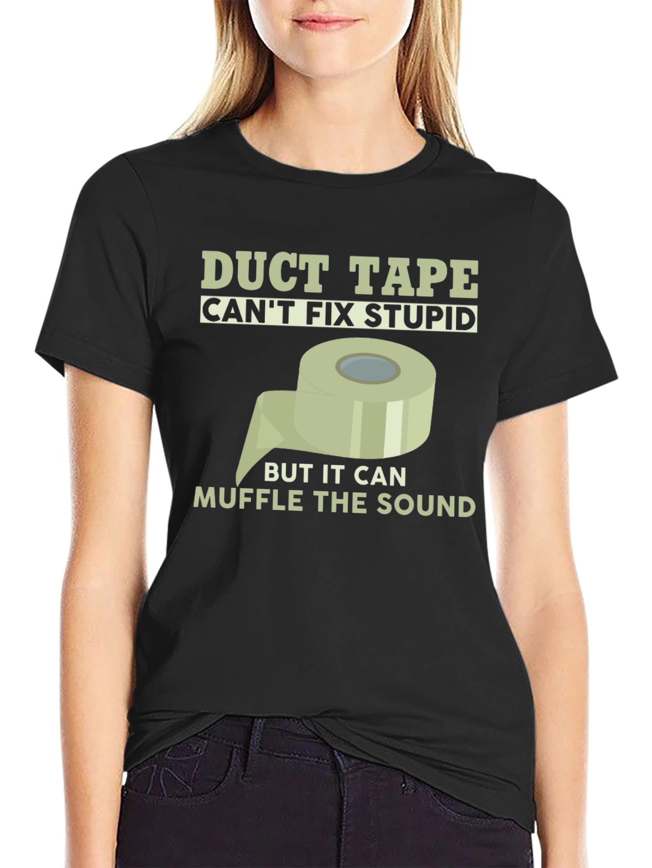 Black Funny Duct Tape Fixes Stupid T-Shirt view 2