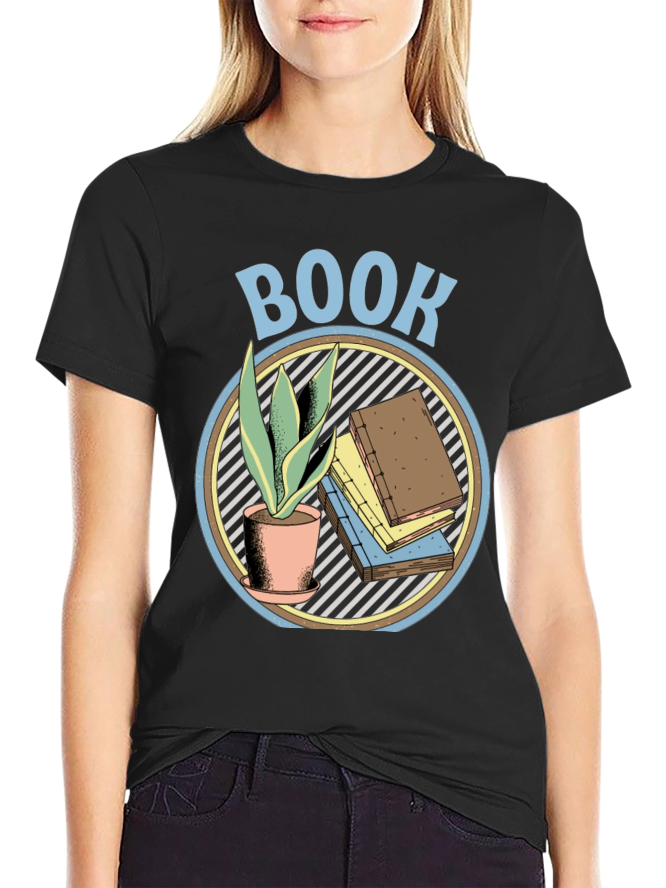 Black Book Lover Graphic T-Shirt - Plant & Book Design view 2